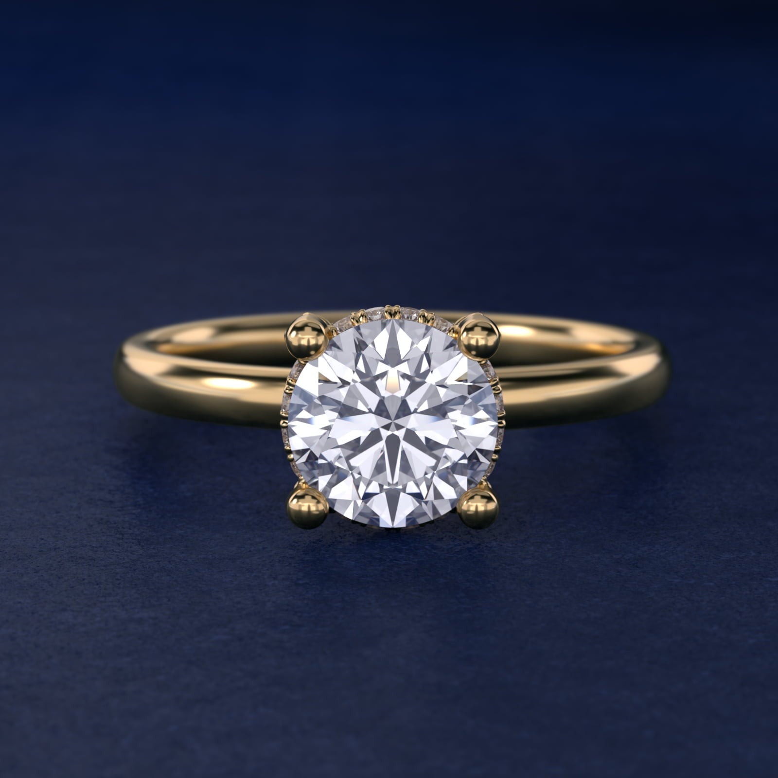 Blue Nile Studio French PavŽ Diamond Crown Solitaire Engagement Ring in 14K Yellow Gold (1/6 ct. tw.) - Round Center
