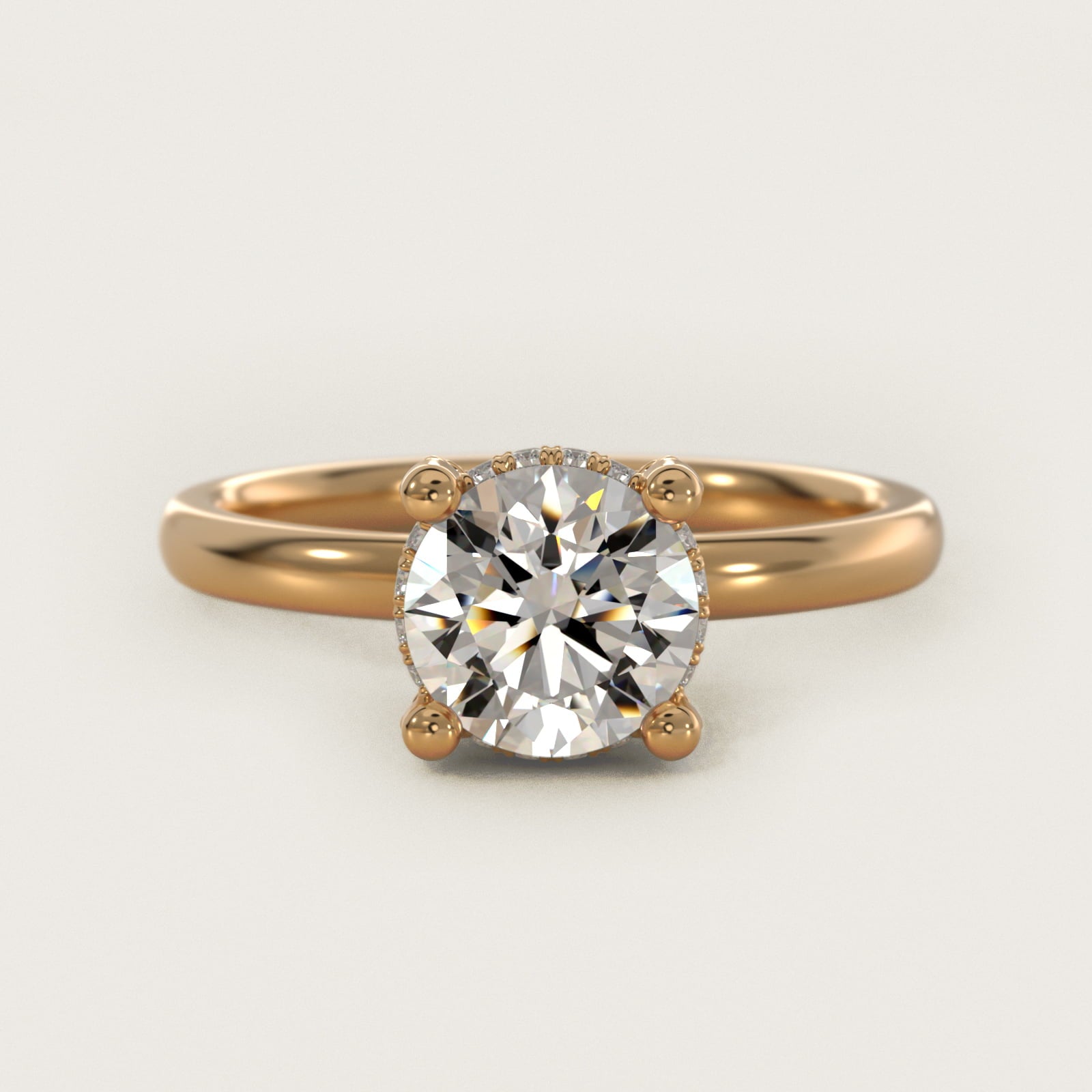 Blue Nile Studio French PavŽ Diamond Crown Solitaire Engagement Ring in 14K Yellow Gold (1/6 ct. tw.) - Round Center