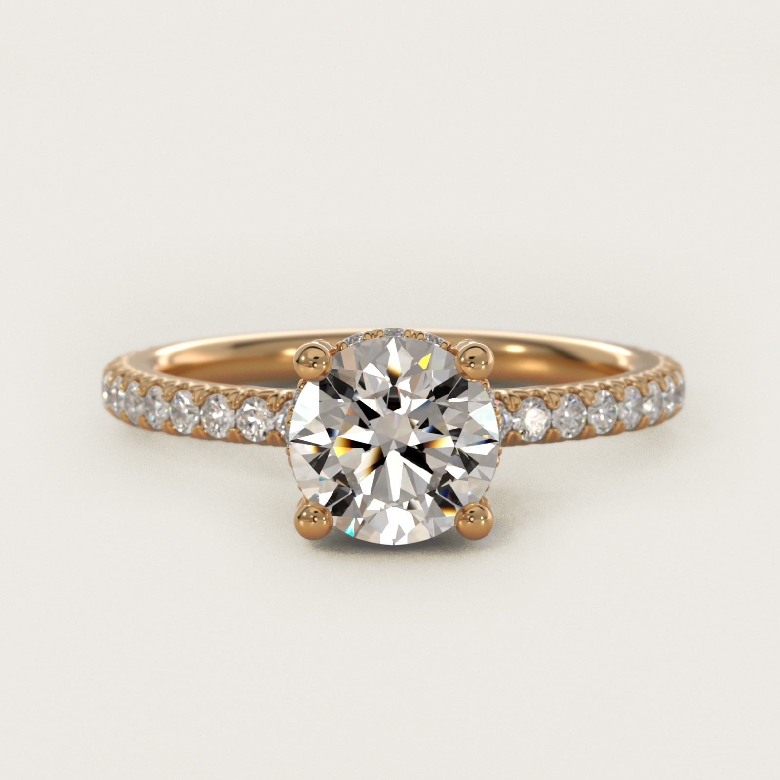 Blue Nile Studio Petite French PavŽ Crown Diamond Engagement Ring in 14K Yellow Gold (1/3 ct. tw.) - Round Center