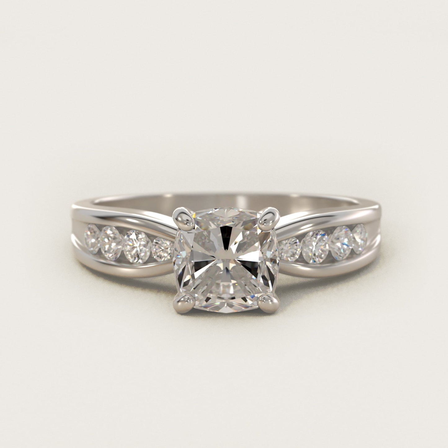 Bow-Tie Engagement Ring With Channel Set Round Diamonds In 14K White Gold By James Allen - Cushion Center