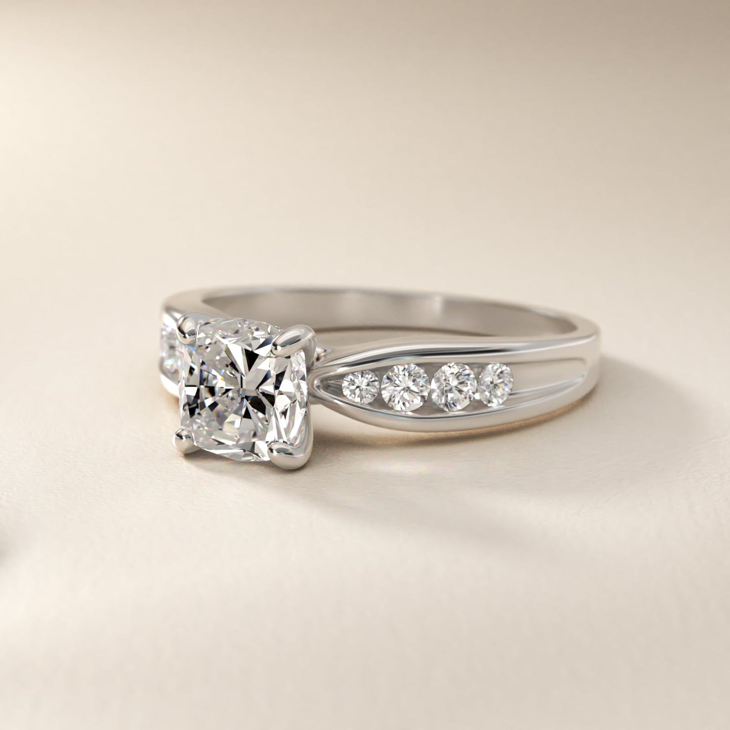 Bow-Tie Engagement Ring With Channel Set Round Diamonds In 18k White Gold By James Allen - Cushion Center