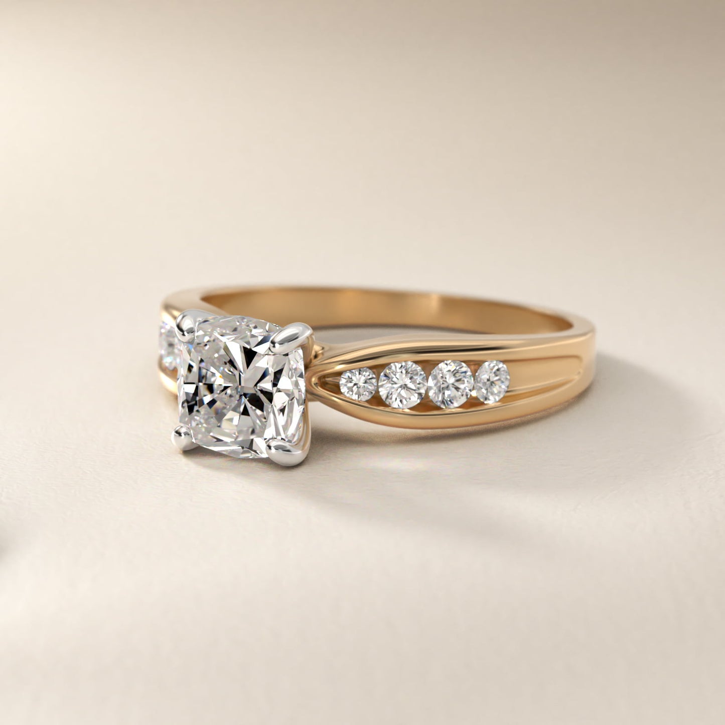 Bow-Tie Engagement Ring With Channel Set Round Diamonds In 14K Yellow Gold By James Allen - Cushion Center