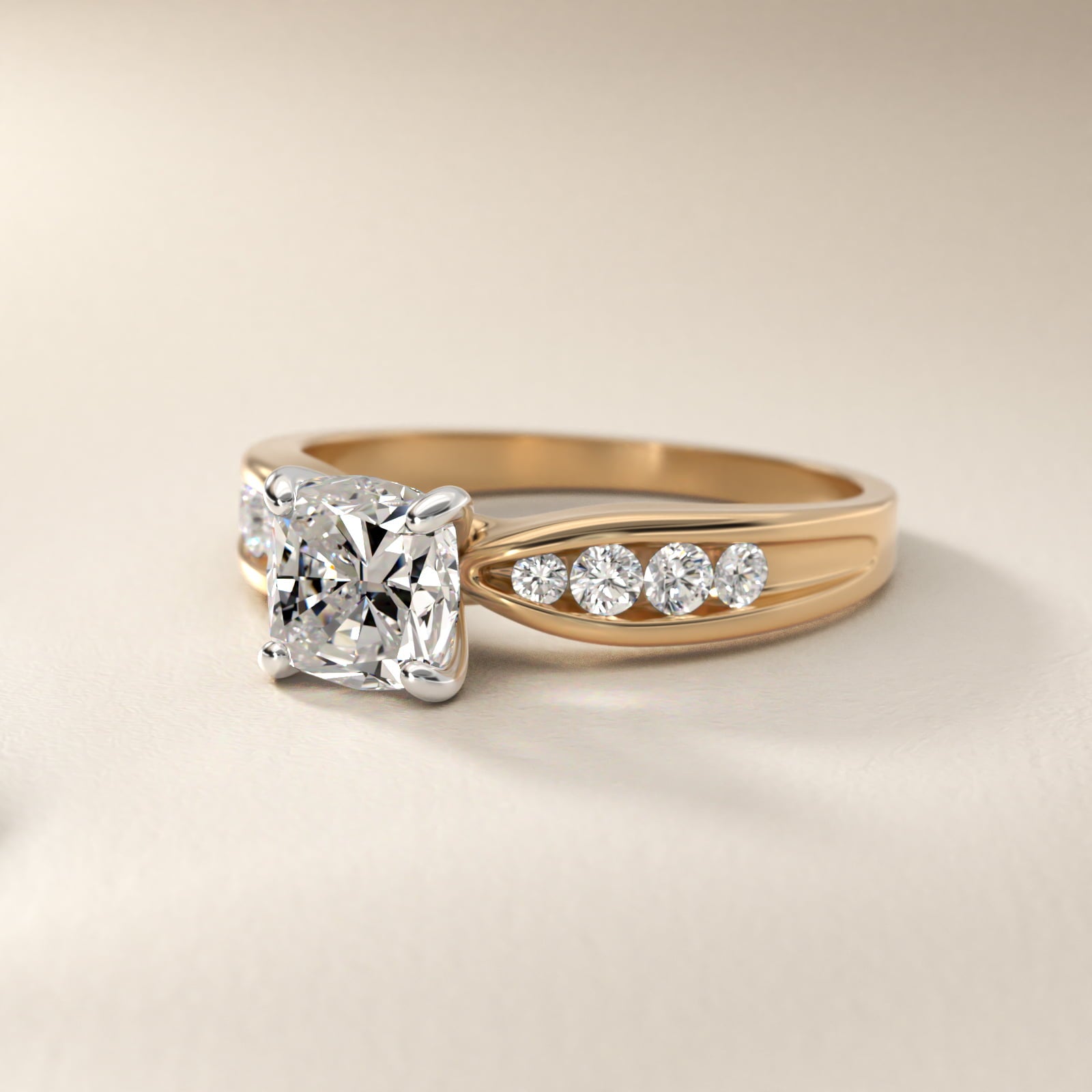 Bow-Tie Engagement Ring With Channel Set Round Diamonds In 18k Yellow Gold By James Allen - Cushion Center