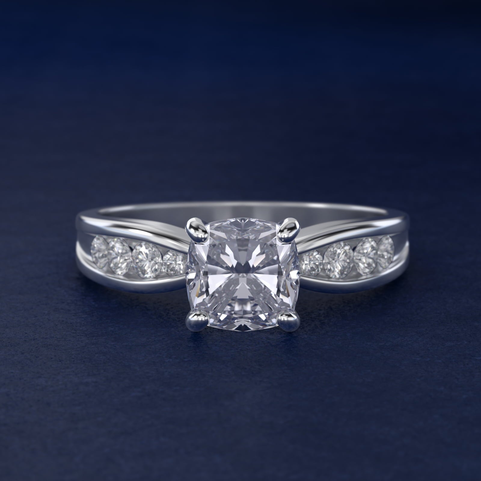 Bow-Tie Engagement Ring With Channel Set Round Diamonds In Platinum By James Allen - Cushion Center