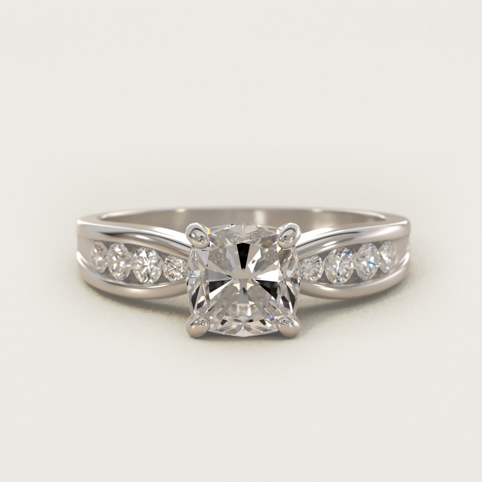 Bow-Tie Engagement Ring With Channel Set Round Diamonds In Platinum By James Allen - Cushion Center