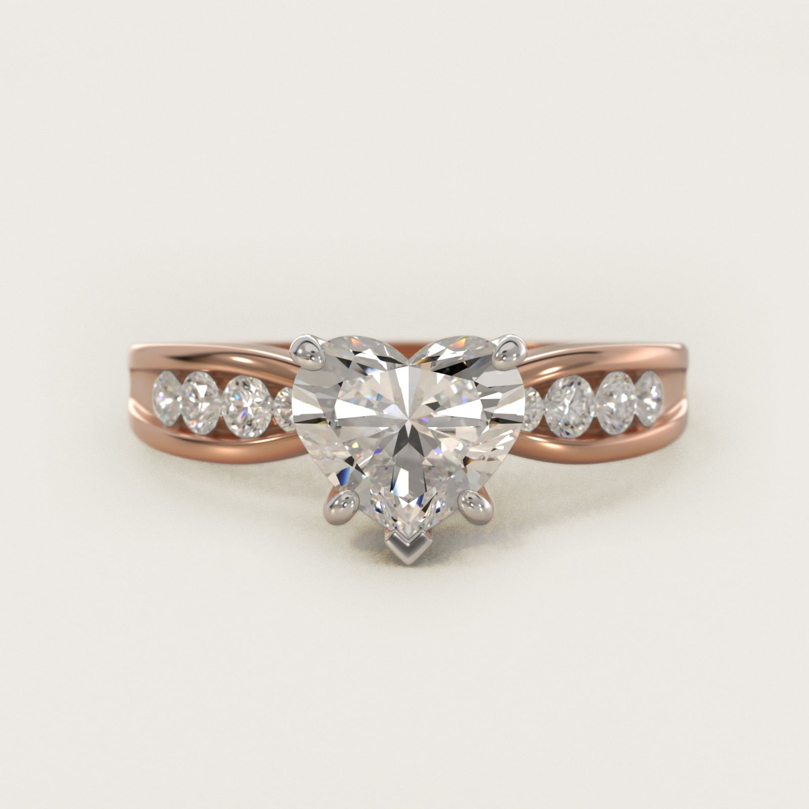 Bow-Tie Engagement Ring With Channel Set Round Diamonds In 18k Rose Gold By James Allen - Heart Center