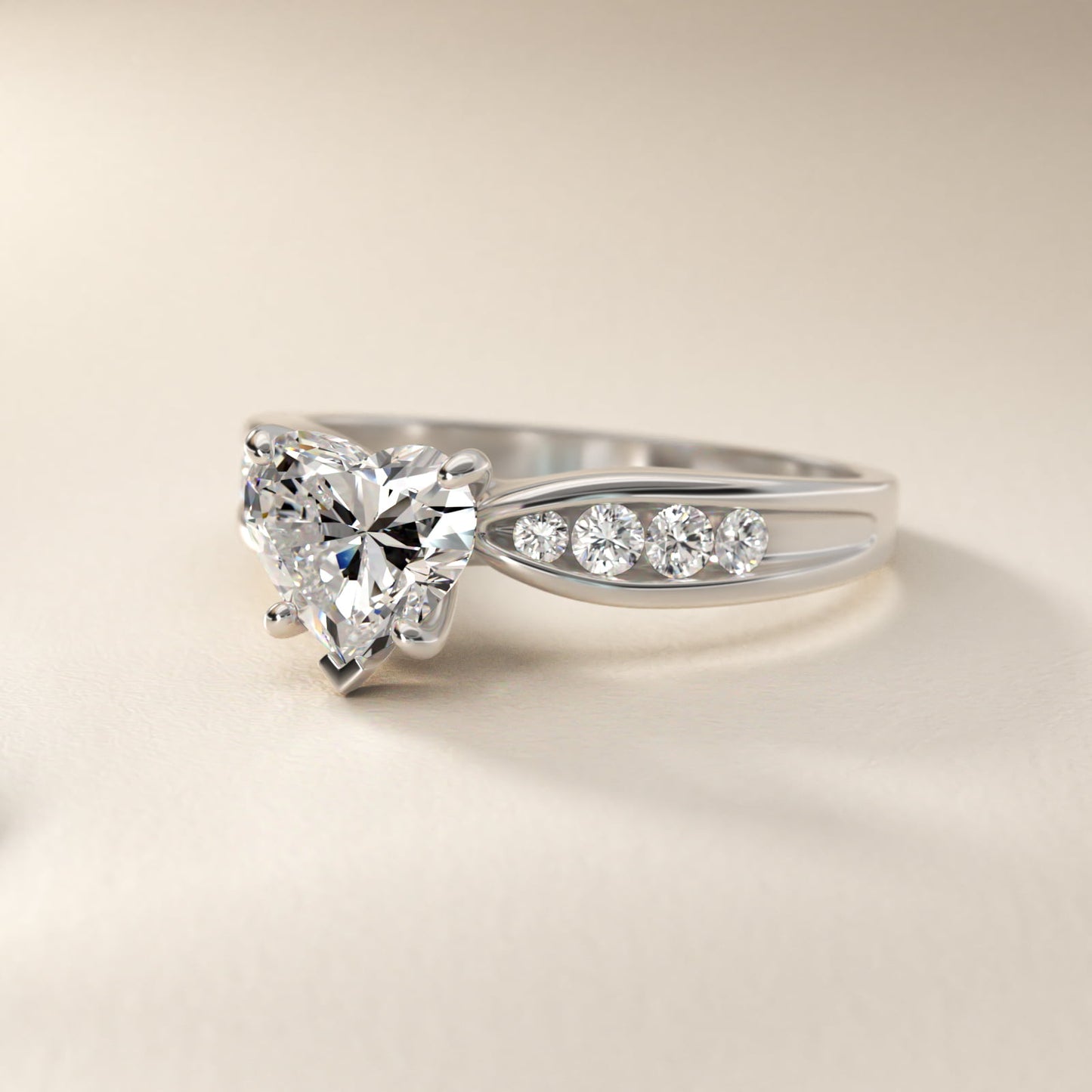 Bow-Tie Engagement Ring With Channel Set Round Diamonds In 18k White Gold By James Allen - Heart Center