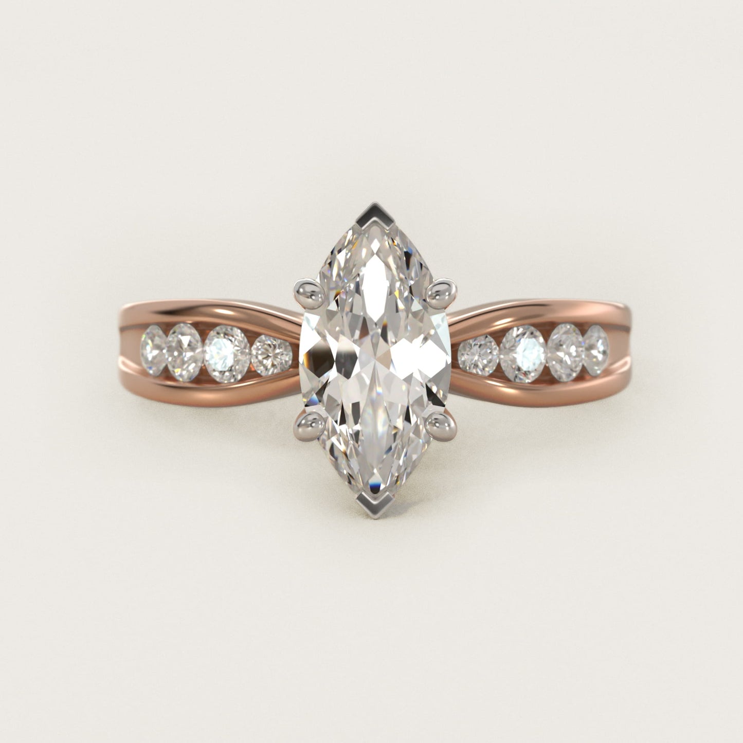 Bow-Tie Engagement Ring With Channel Set Round Diamonds In 14K Rose Gold By James Allen - Marquise Center