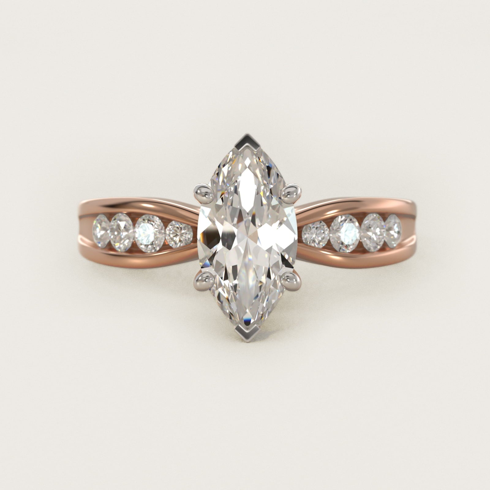 Bow-Tie Engagement Ring With Channel Set Round Diamonds In 14K Rose Gold By James Allen - Marquise Center