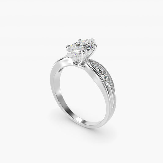 Bow-Tie Engagement Ring With Channel Set Round Diamonds In 14K White Gold By James Allen - Marquise Center
