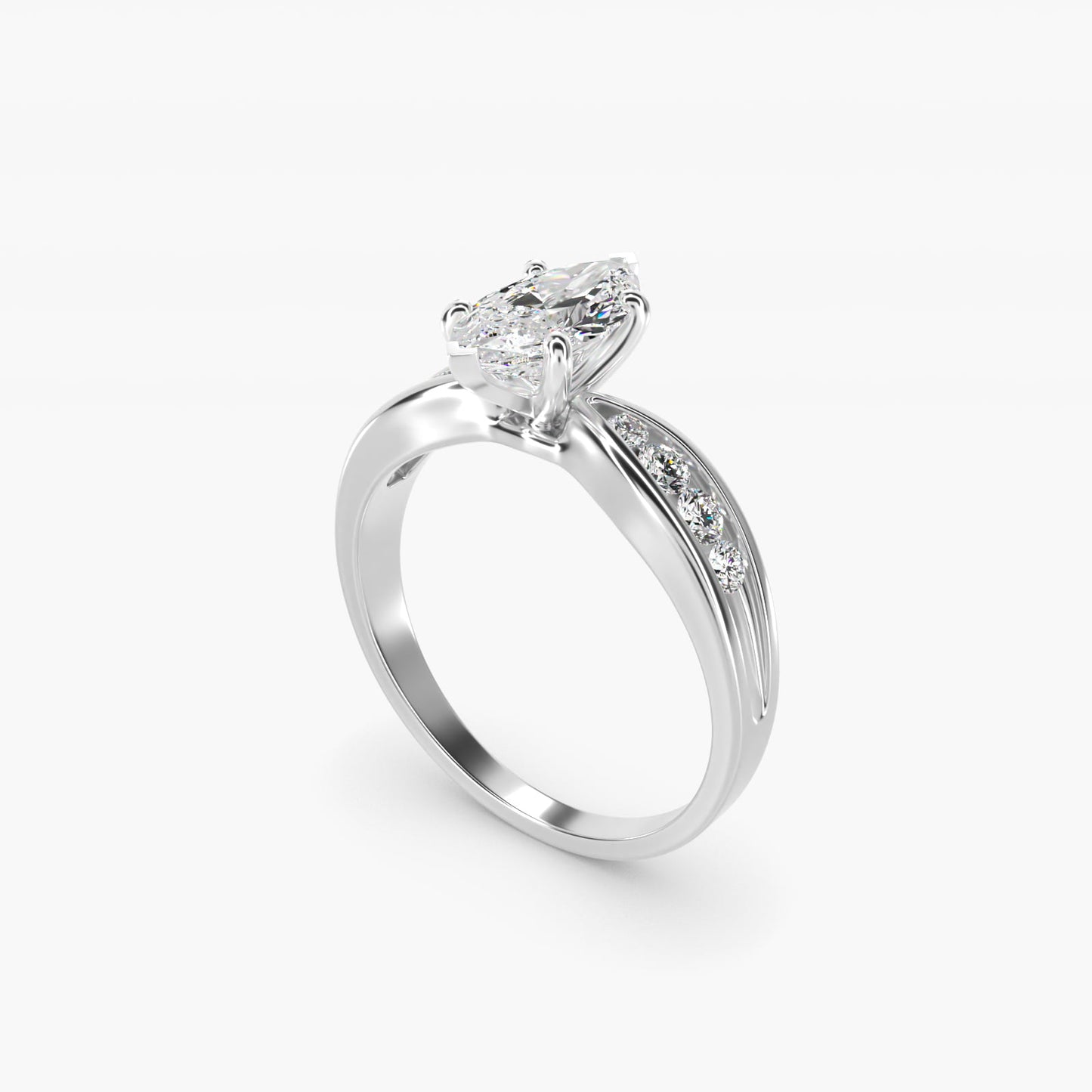 Bow-Tie Engagement Ring With Channel Set Round Diamonds In 18k White Gold By James Allen - Marquise Center