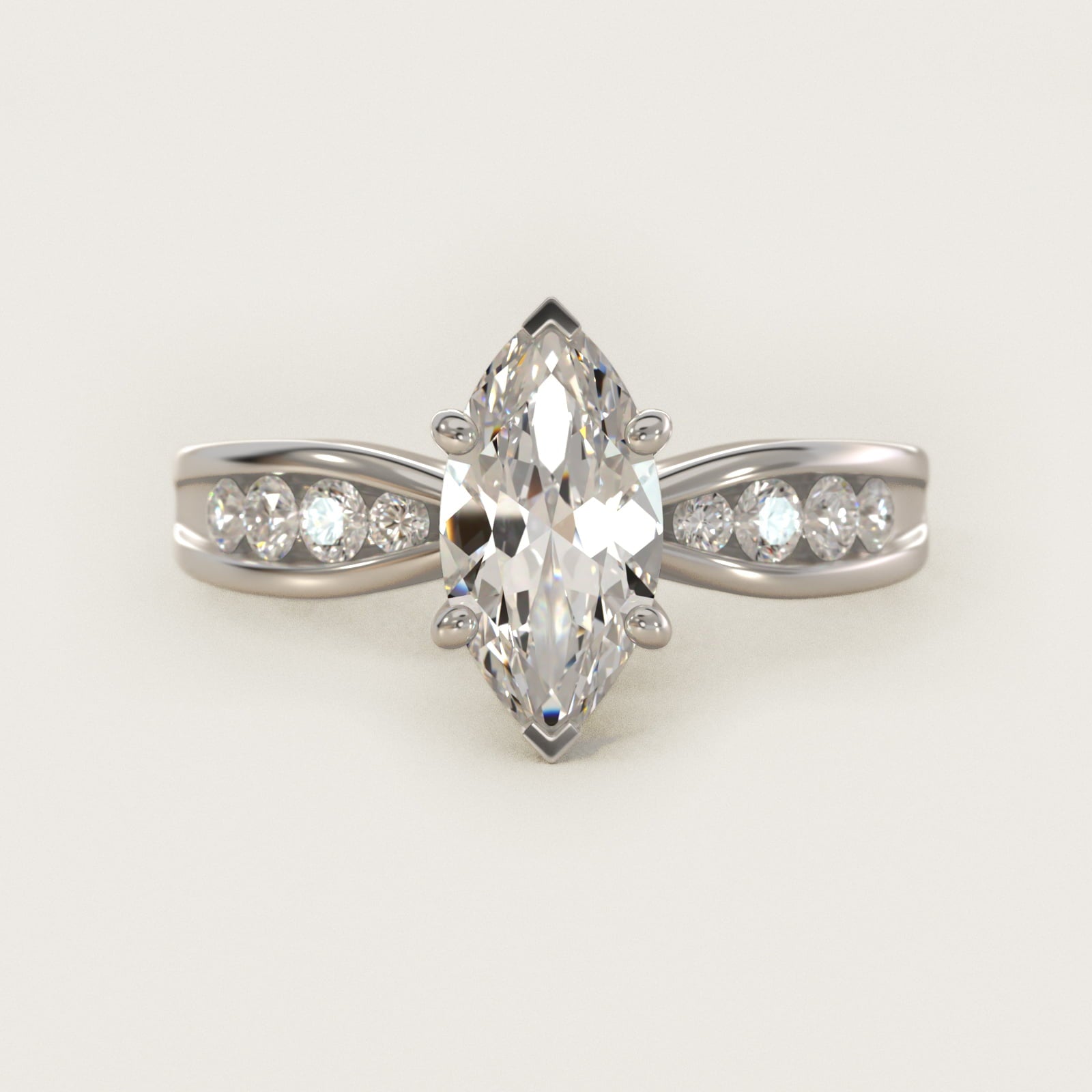 Bow-Tie Engagement Ring With Channel Set Round Diamonds In 18k White Gold By James Allen - Marquise Center