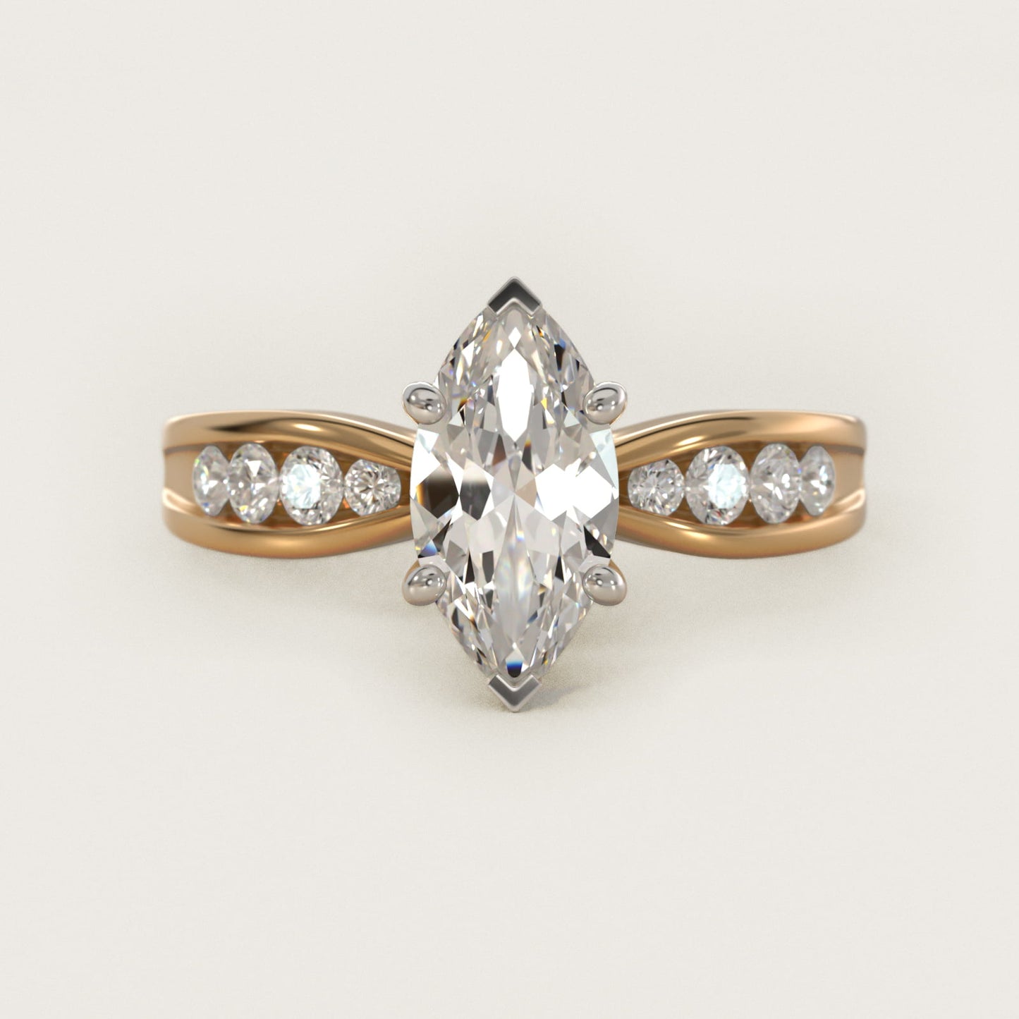 Bow-Tie Engagement Ring With Channel Set Round Diamonds In 18k Yellow Gold By James Allen - Marquise Center
