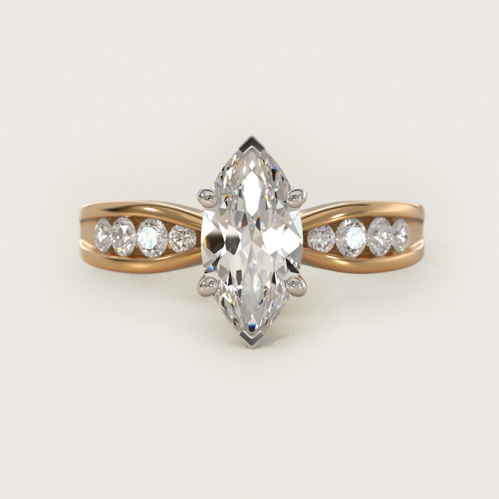 Bow-Tie Engagement Ring With Channel Set Round Diamonds In 18k Yellow Gold By James Allen - Marquise Center