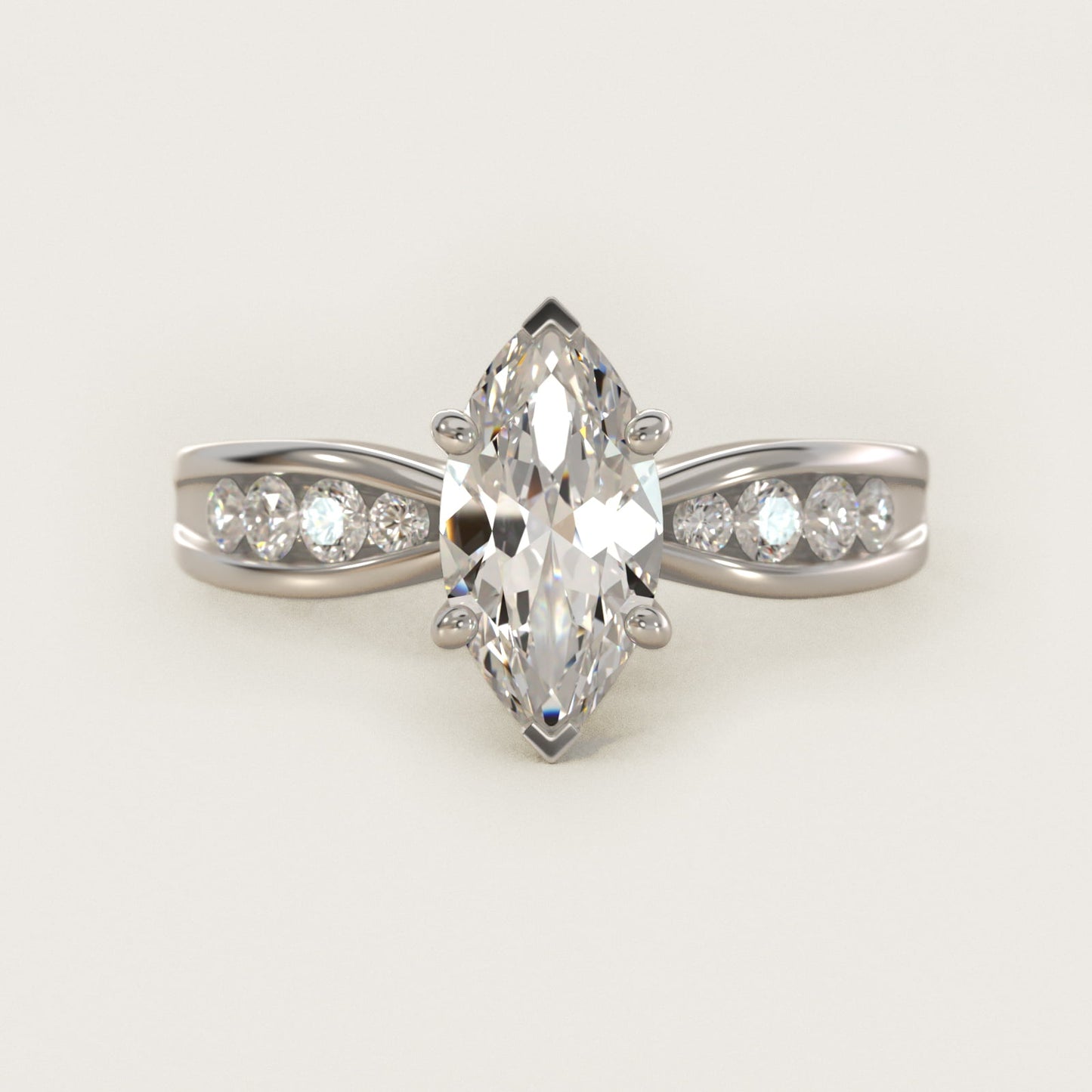 Bow-Tie Engagement Ring With Channel Set Round Diamonds In Platinum By James Allen - Marquise Center
