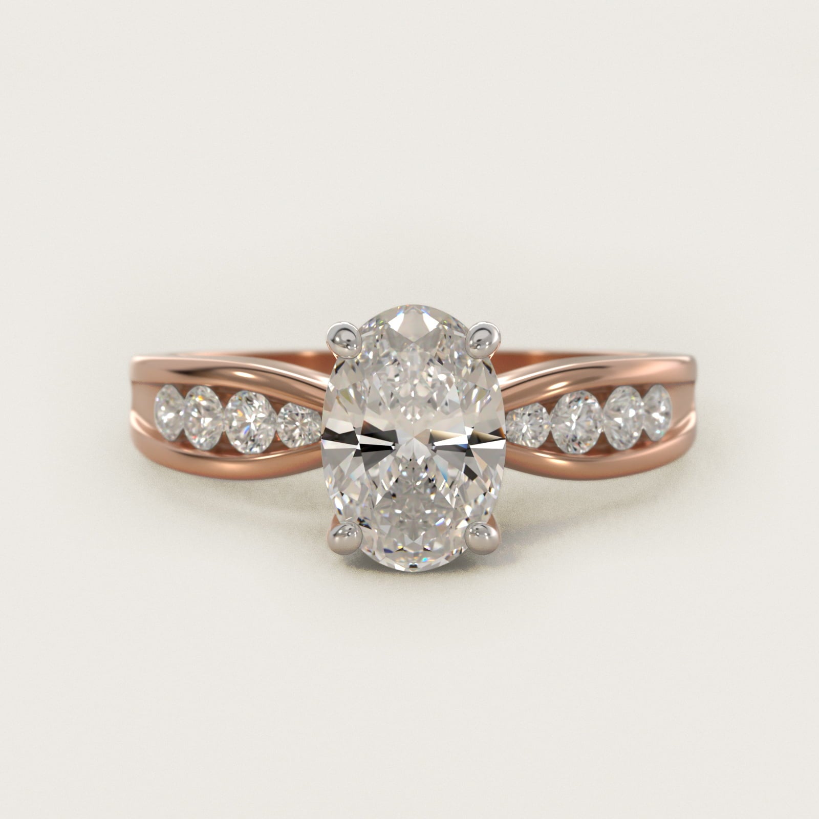 Bow-Tie Engagement Ring With Channel Set Round Diamonds In 14K Rose Gold By James Allen - Oval Center
