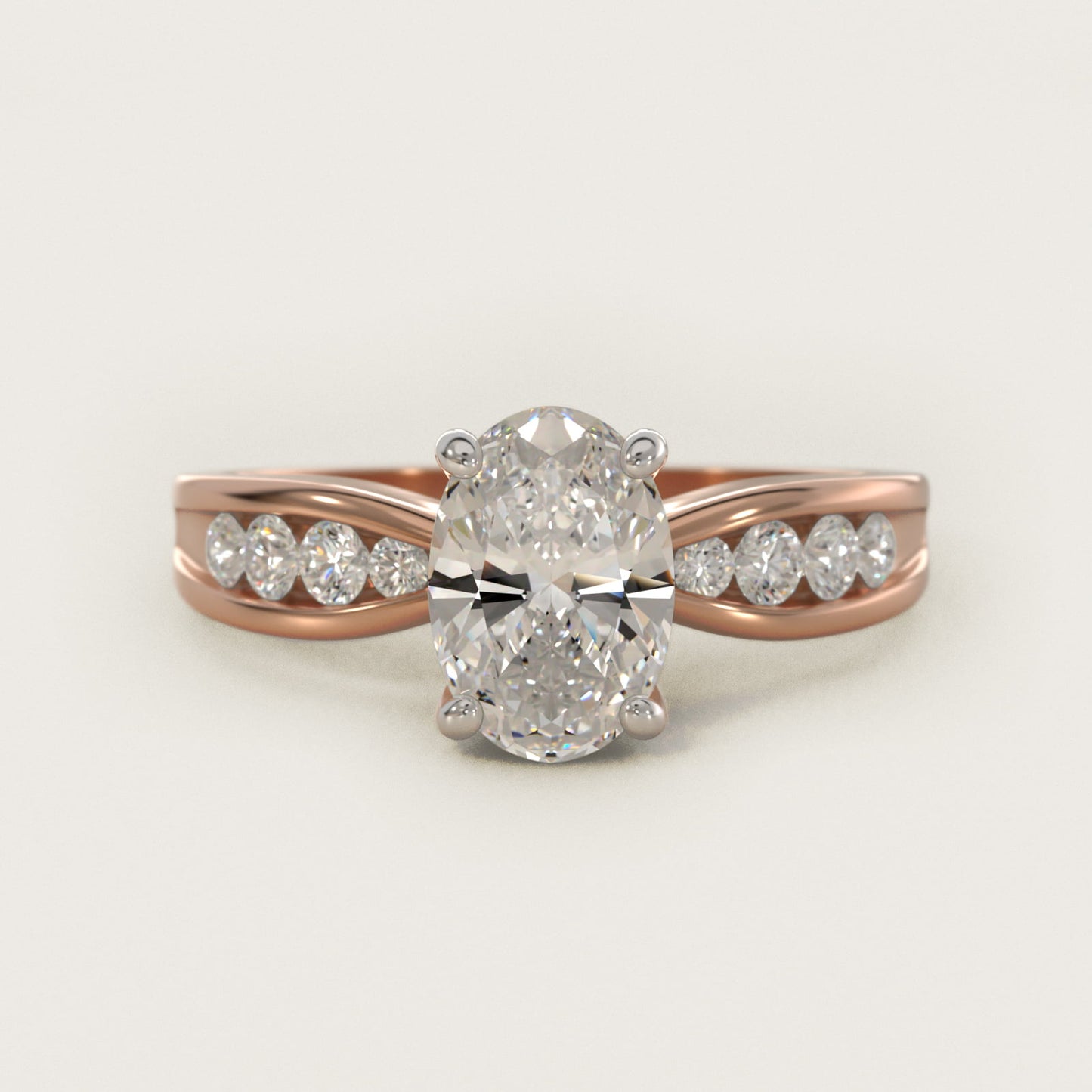 Bow-Tie Engagement Ring With Channel Set Round Diamonds In 18k Rose Gold By James Allen - Oval Center