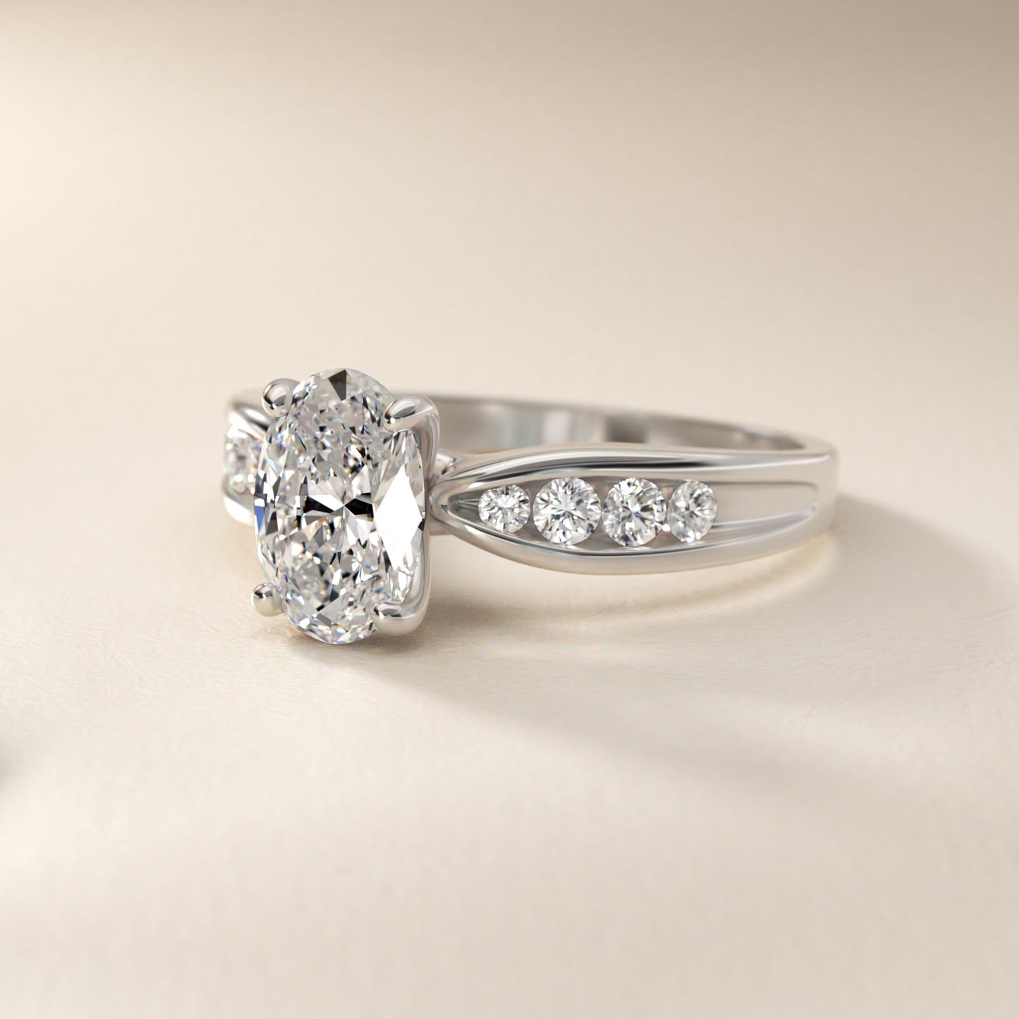 Bow-Tie Engagement Ring With Channel Set Round Diamonds In 18k White Gold By James Allen - Oval Center