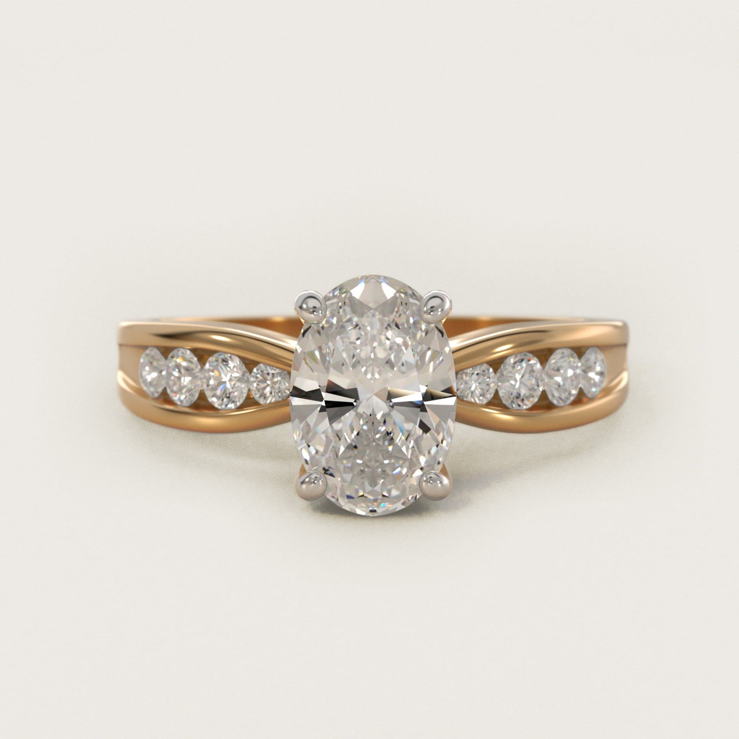 Bow-Tie Engagement Ring With Channel Set Round Diamonds In 14K Yellow Gold By James Allen - Oval Center