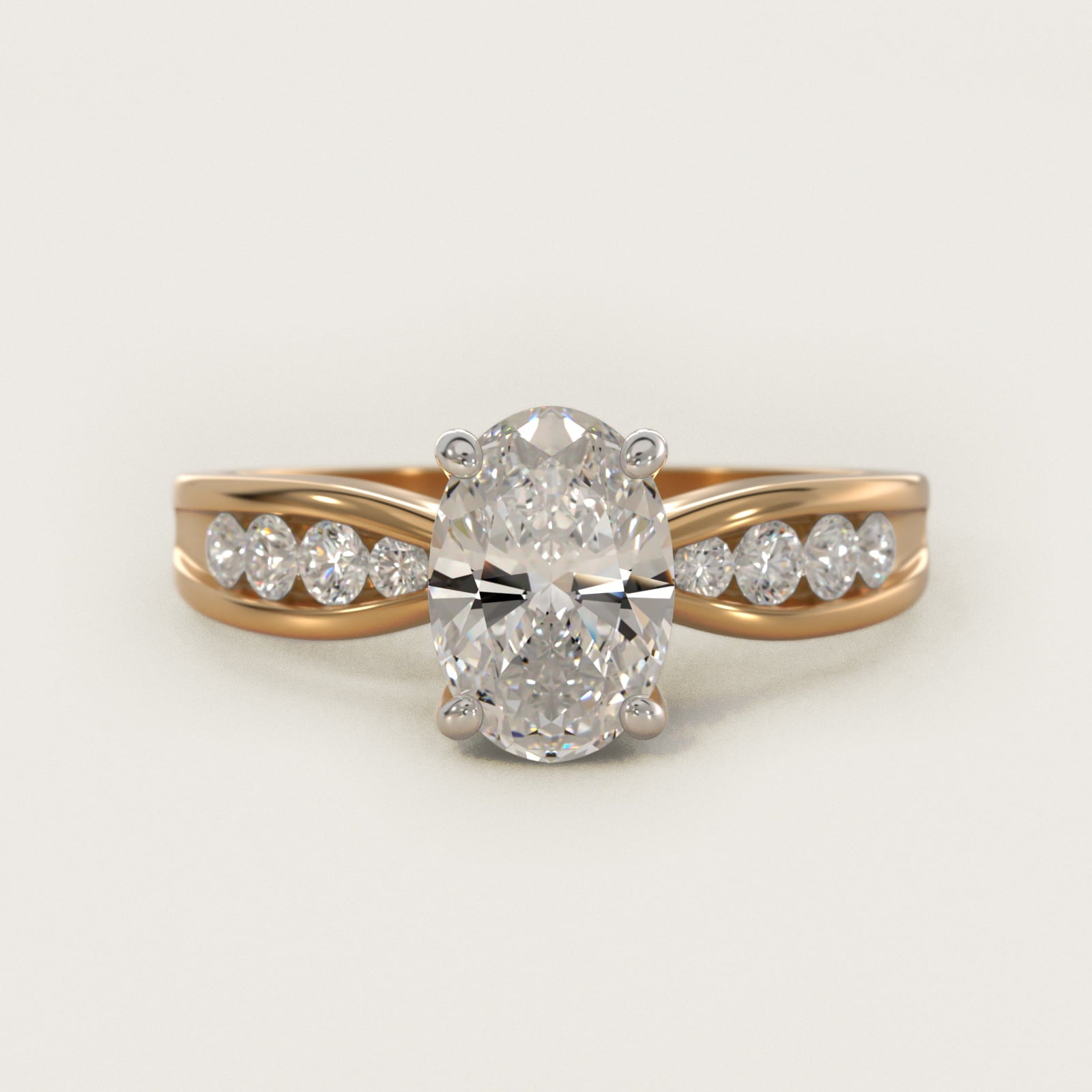 Bow-Tie Engagement Ring With Channel Set Round Diamonds In 18k Yellow Gold By James Allen - Oval Center