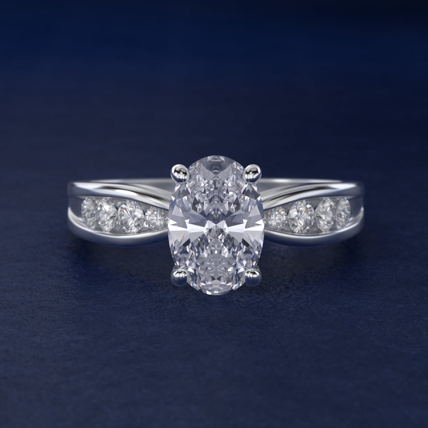 Bow-Tie Engagement Ring With Channel Set Round Diamonds In Platinum By James Allen - Oval Center