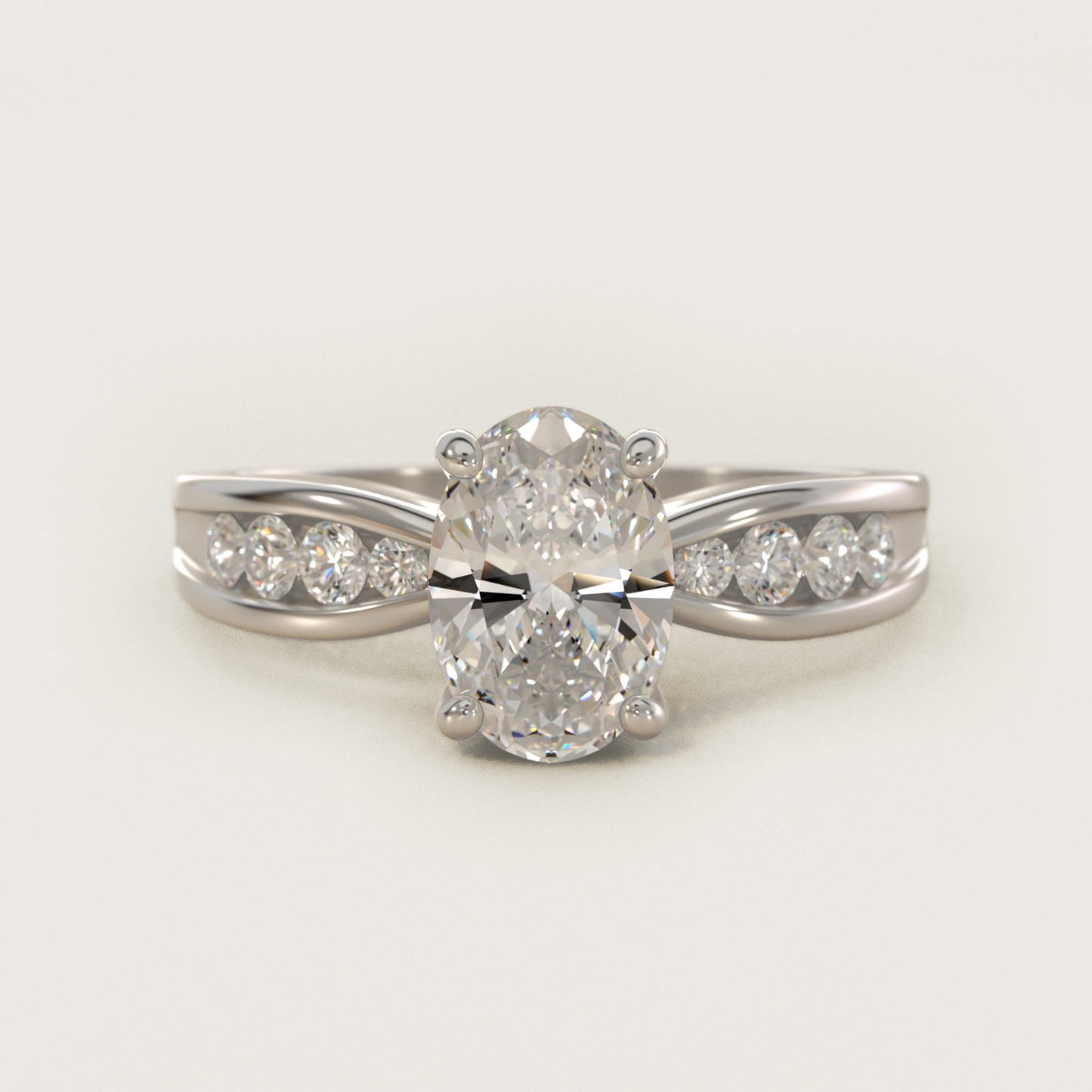 Bow-Tie Engagement Ring With Channel Set Round Diamonds In Platinum By James Allen - Oval Center