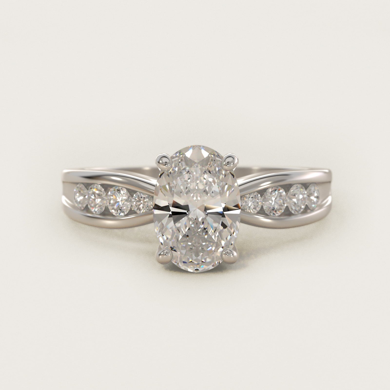 Bow-Tie Engagement Ring With Channel Set Round Diamonds In Platinum By James Allen - Oval Center