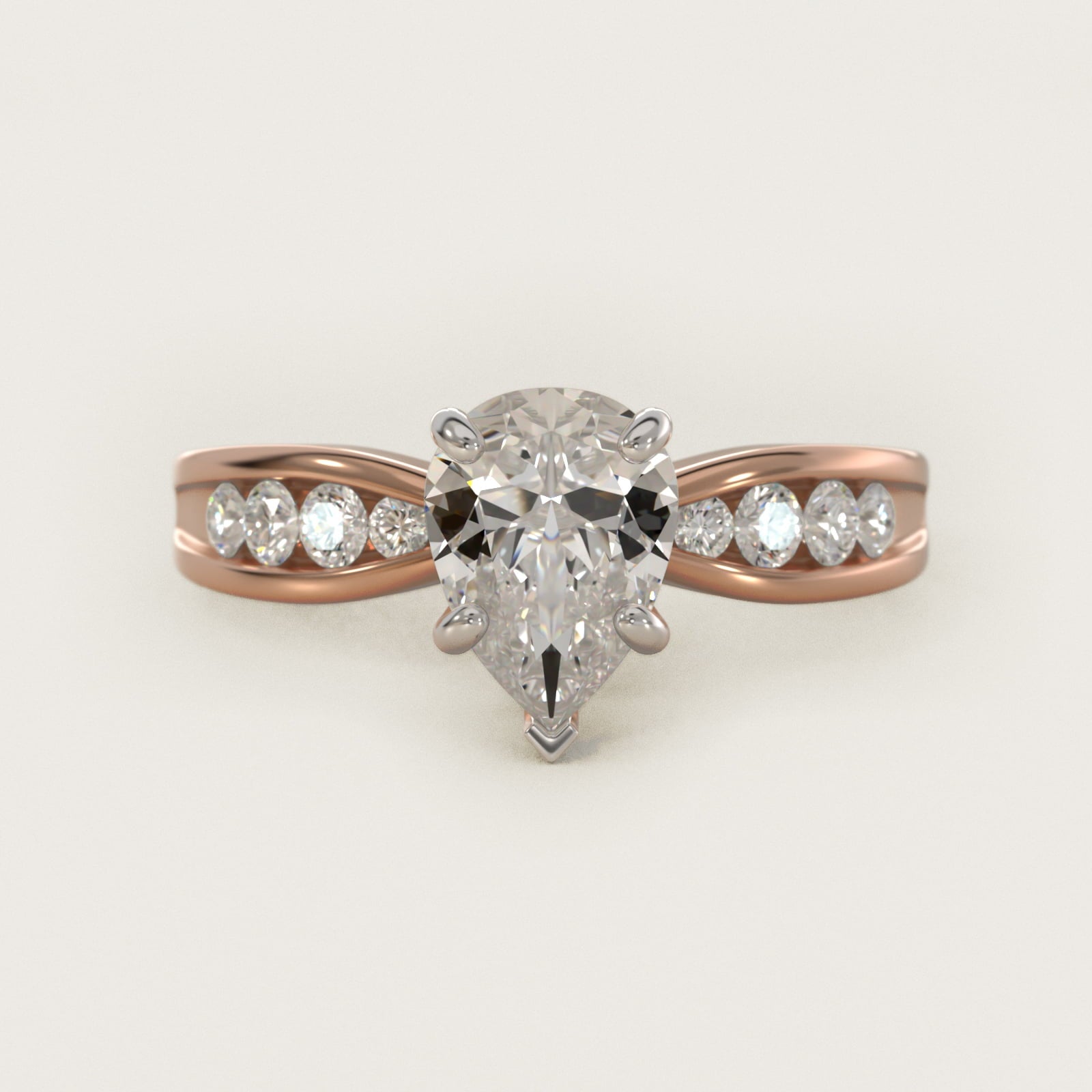 Bow-Tie Engagement Ring With Channel Set Round Diamonds In 18k Rose Gold By James Allen - Pear Center