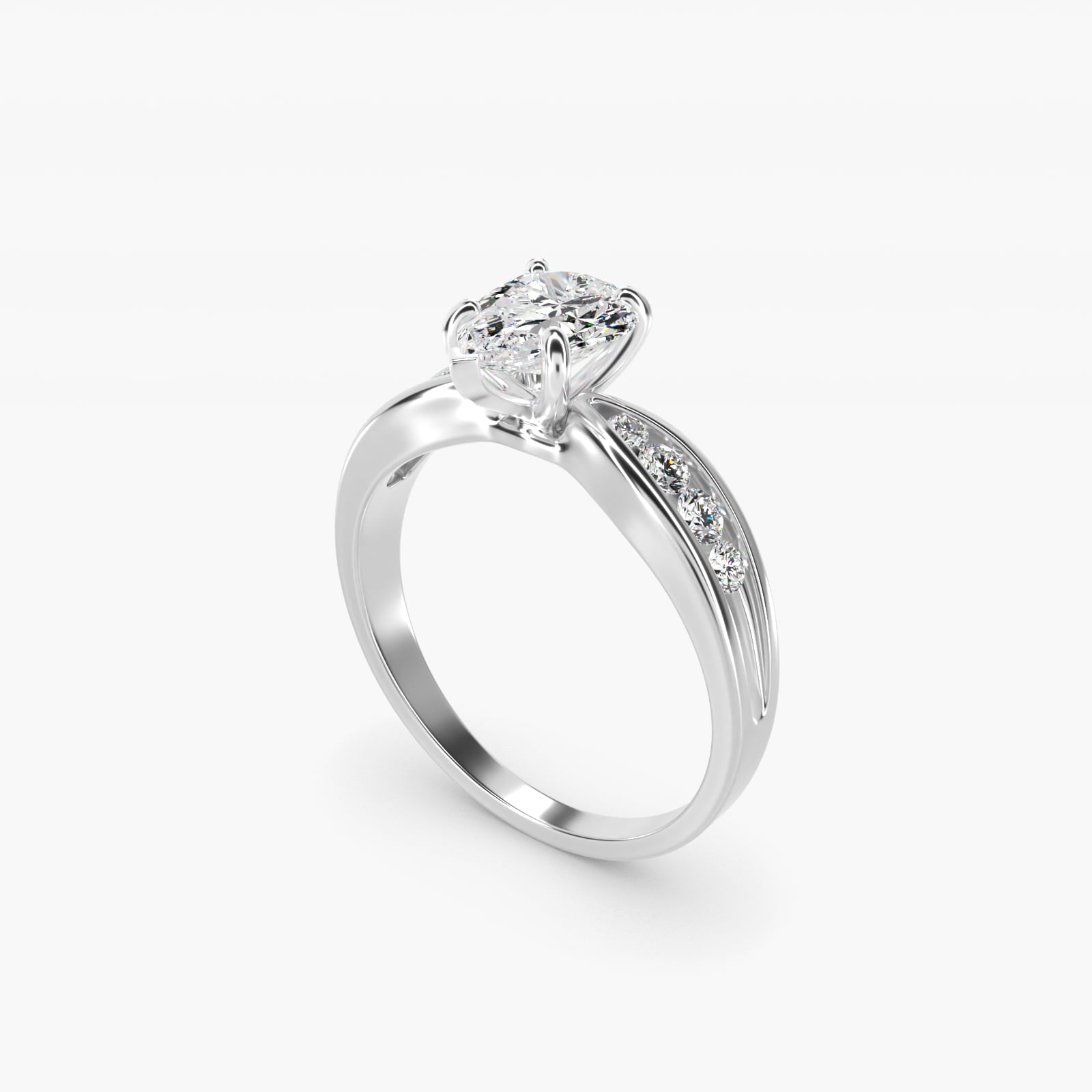 Bow-Tie Engagement Ring With Channel Set Round Diamonds In 18k White Gold By James Allen - Pear Center