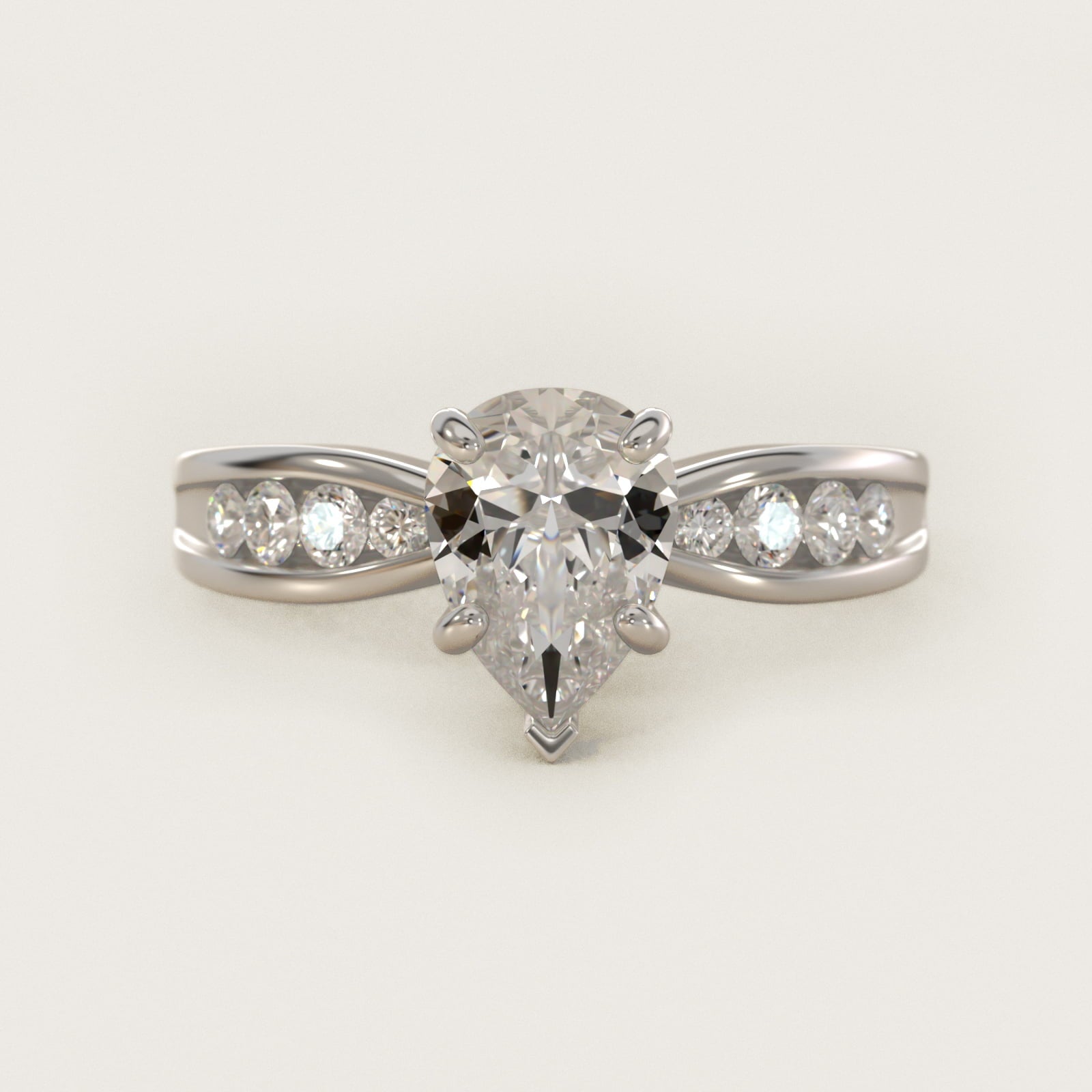 Bow-Tie Engagement Ring With Channel Set Round Diamonds In 14K White Gold By James Allen - Pear Center