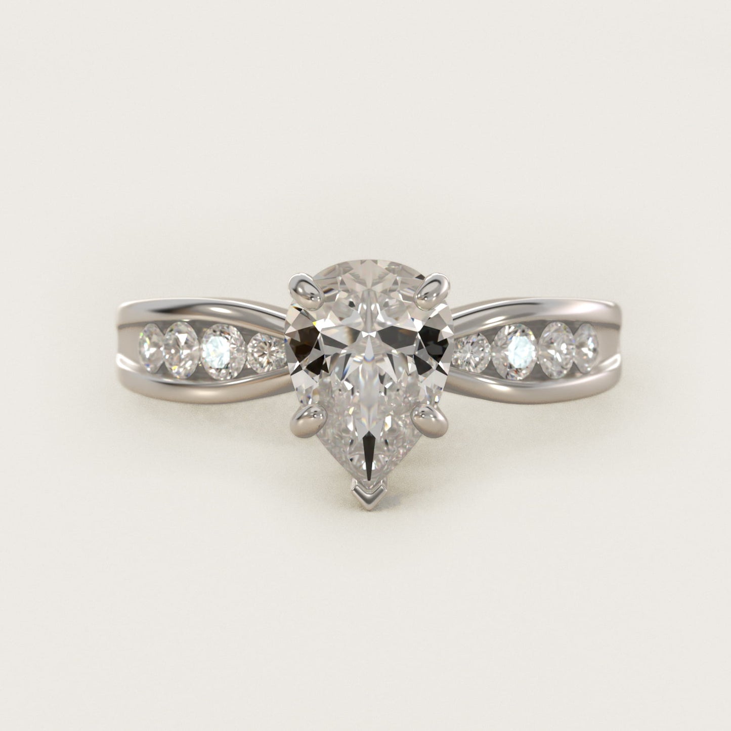 Bow-Tie Engagement Ring With Channel Set Round Diamonds In 18k White Gold By James Allen - Pear Center