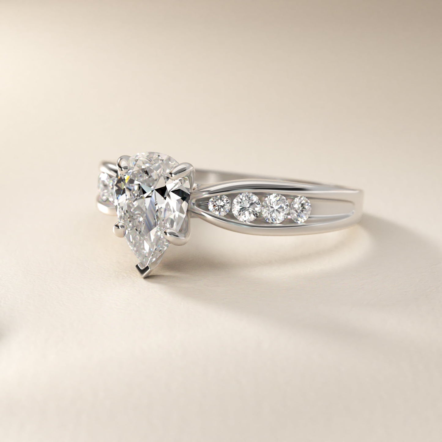 Bow-Tie Engagement Ring With Channel Set Round Diamonds In 14K White Gold By James Allen - Pear Center