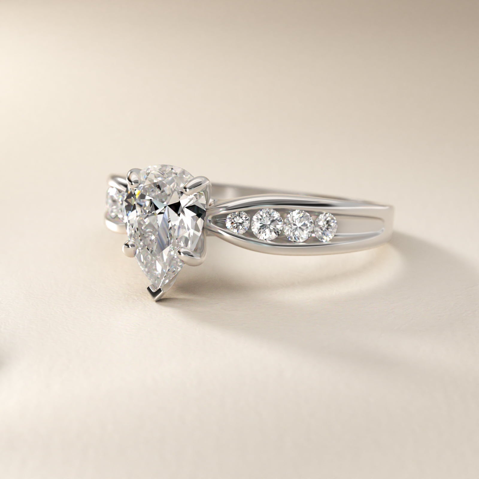 Bow-Tie Engagement Ring With Channel Set Round Diamonds In 14K White Gold By James Allen - Pear Center