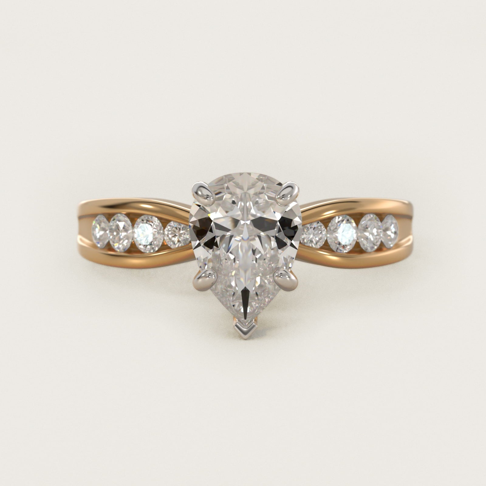 Bow-Tie Engagement Ring With Channel Set Round Diamonds In 14K Yellow Gold By James Allen - Pear Center