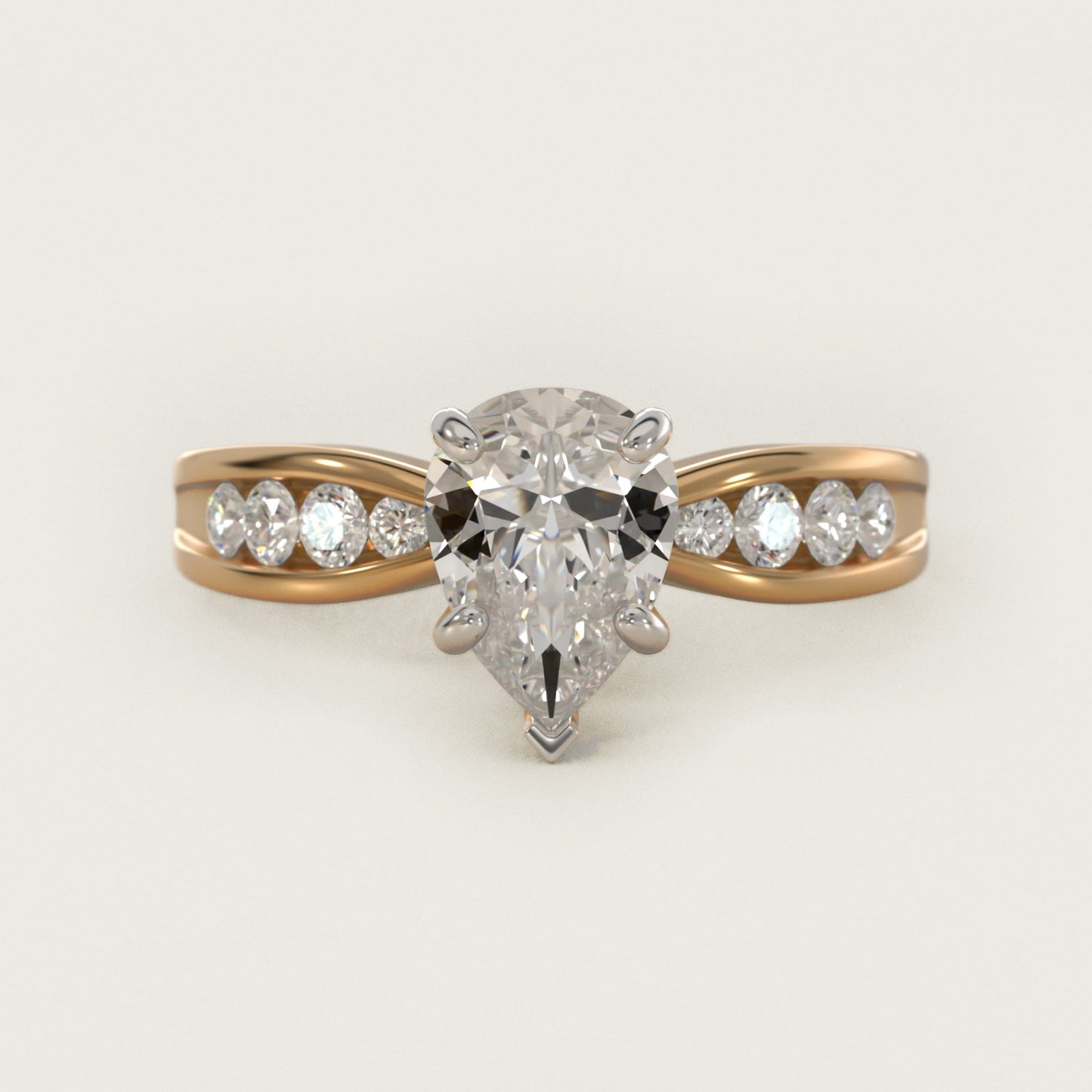 Bow-Tie Engagement Ring With Channel Set Round Diamonds In 18k Yellow Gold By James Allen - Pear Center