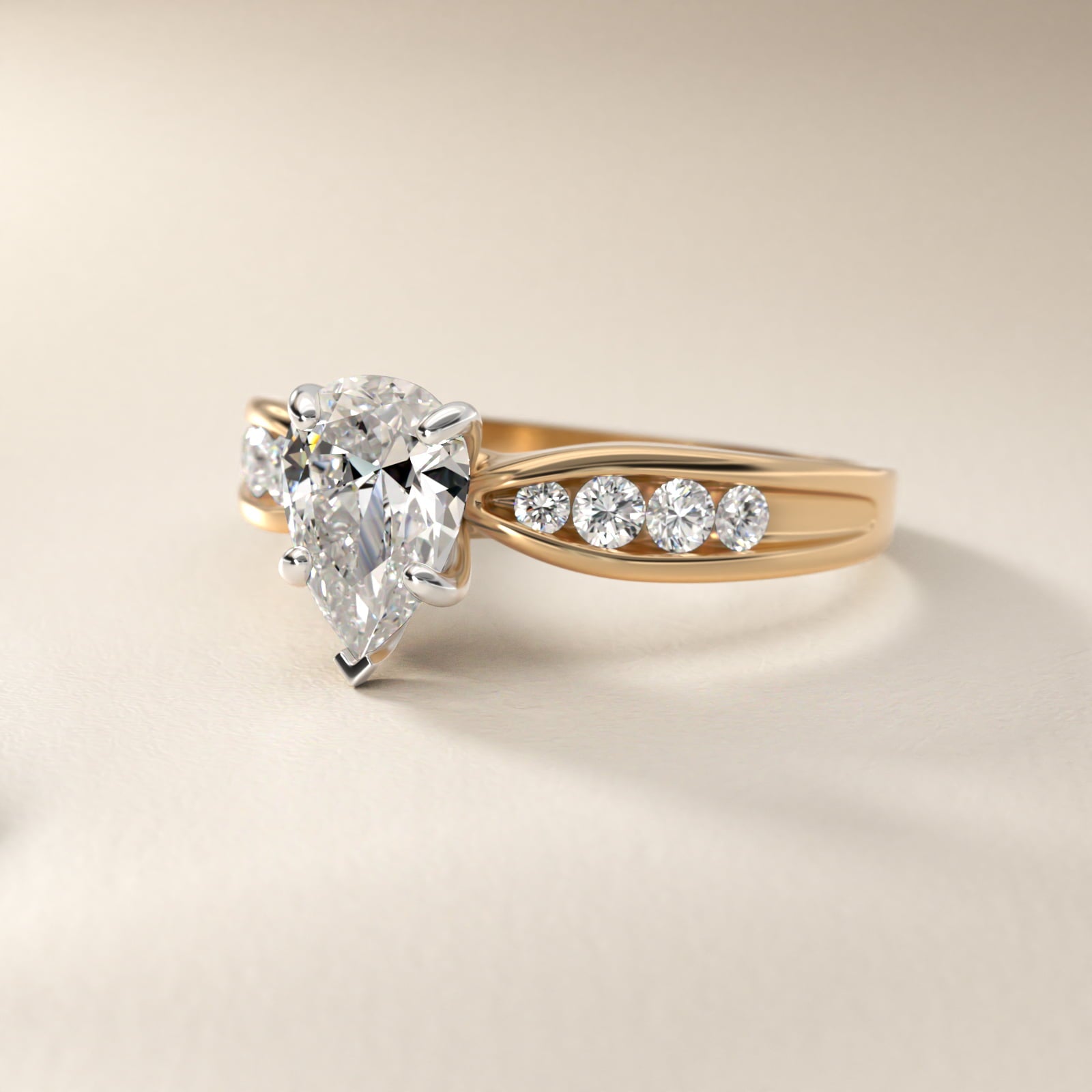 Bow-Tie Engagement Ring With Channel Set Round Diamonds In 14K Yellow Gold By James Allen - Pear Center
