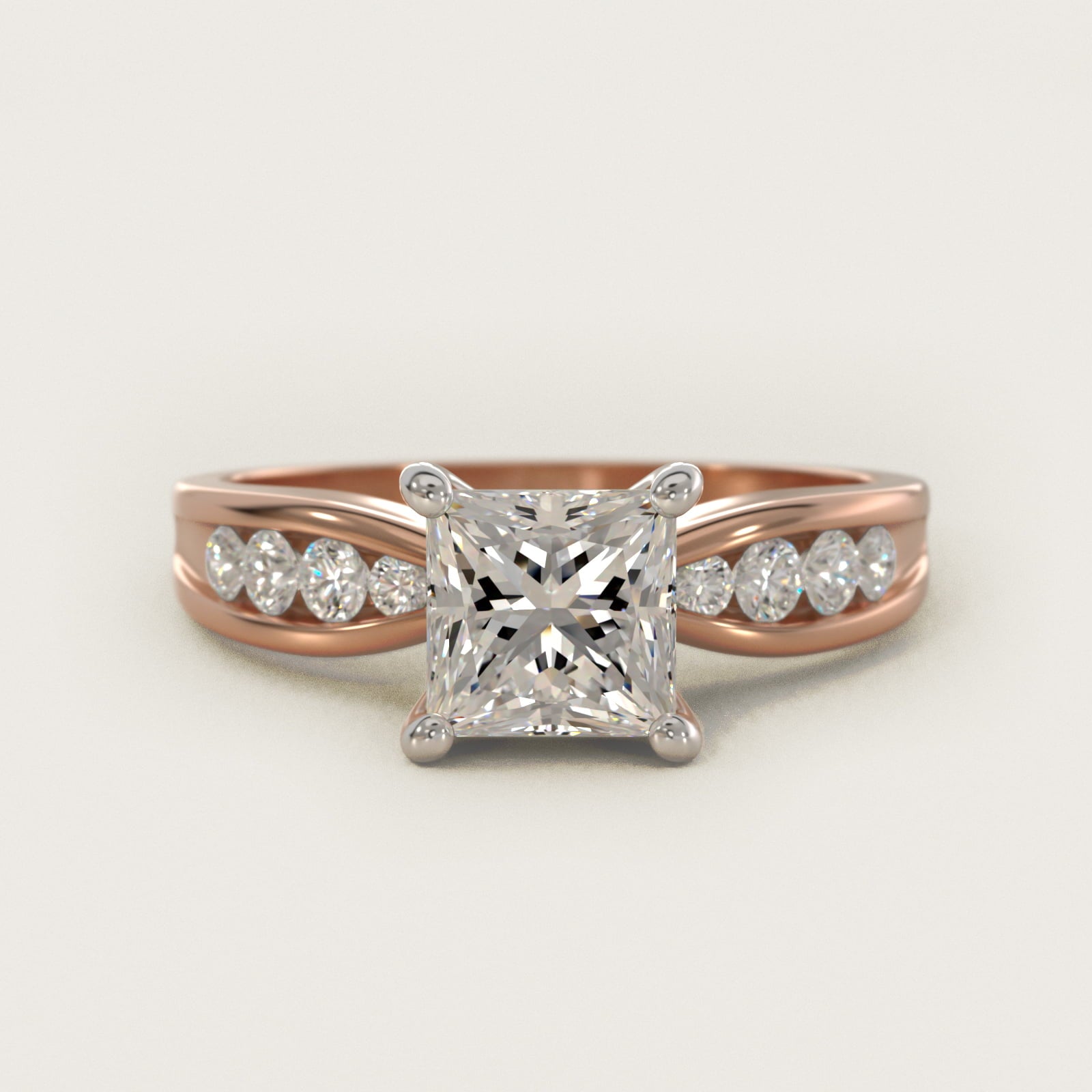 Bow-Tie Engagement Ring With Channel Set Round Diamonds In 18k Rose Gold By James Allen - Princess Center