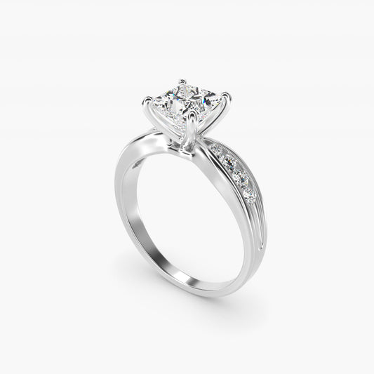 Bow-Tie Engagement Ring With Channel Set Round Diamonds In 14K White Gold By James Allen - Princess Center