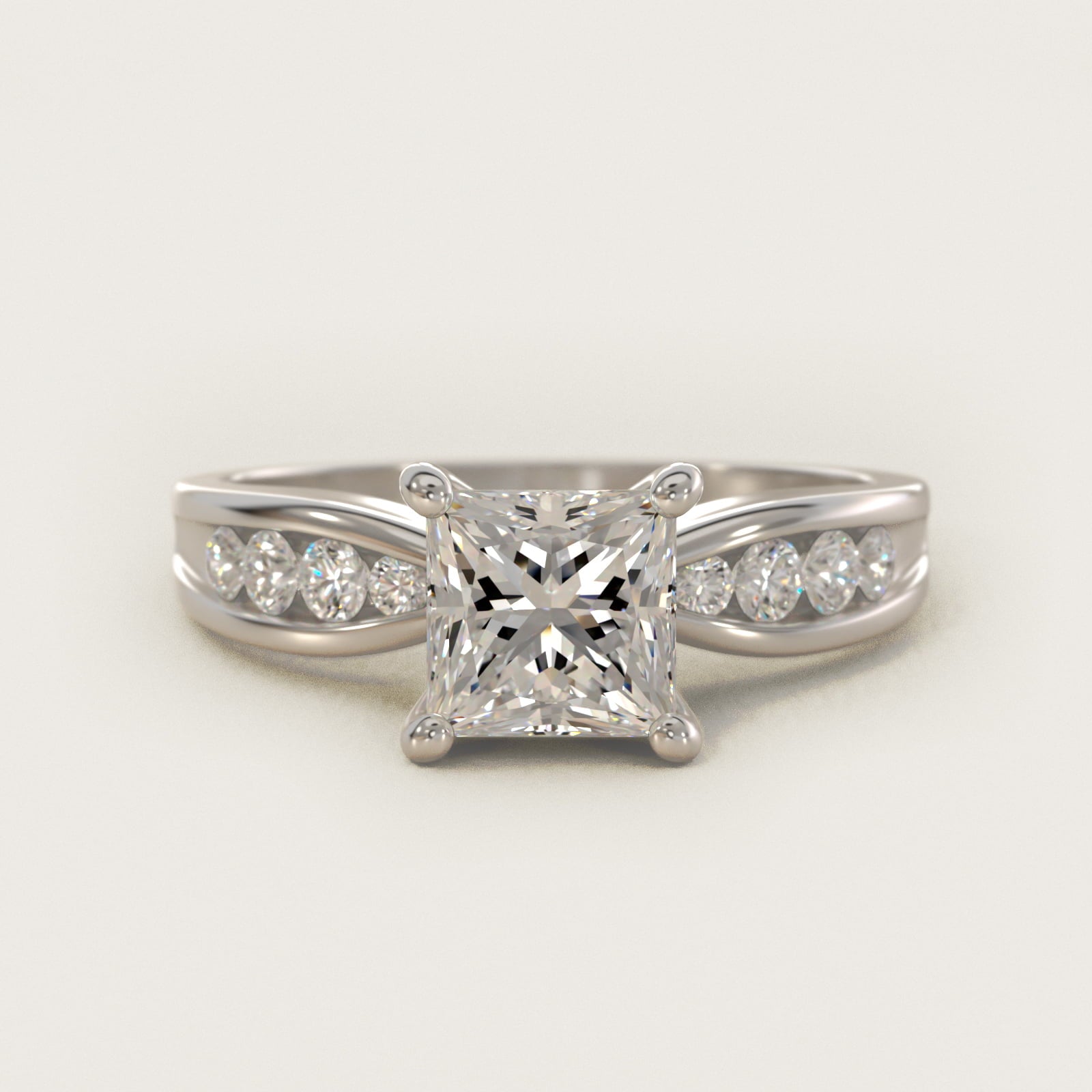 Bow-Tie Engagement Ring With Channel Set Round Diamonds In 14K White Gold By James Allen - Princess Center