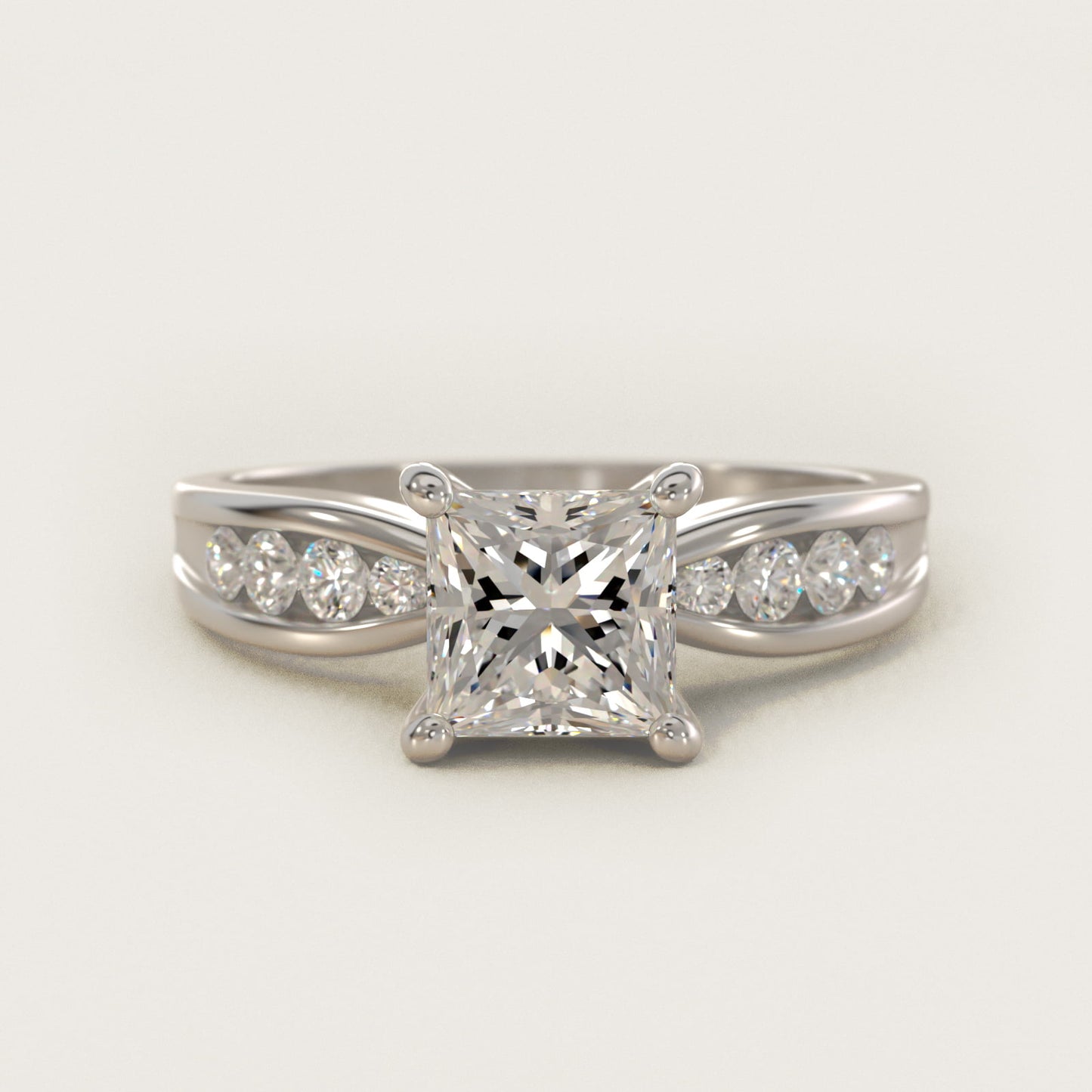 Bow-Tie Engagement Ring With Channel Set Round Diamonds In 18k White Gold By James Allen - Princess Center