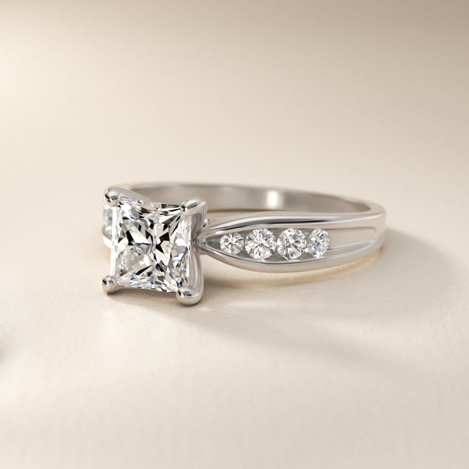 Bow-Tie Engagement Ring With Channel Set Round Diamonds In 14K White Gold By James Allen - Princess Center