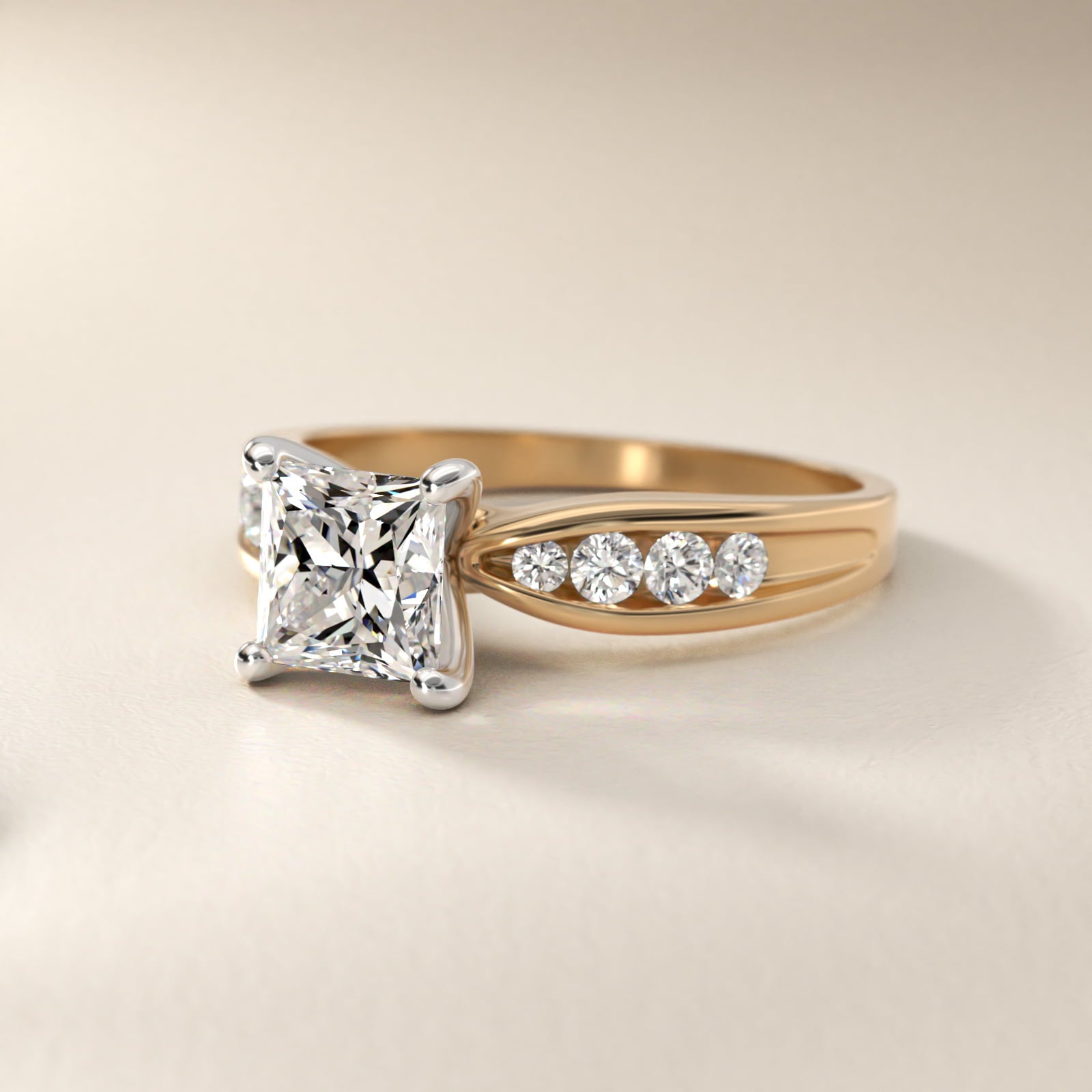 Bow-Tie Engagement Ring With Channel Set Round Diamonds In 14K Yellow Gold By James Allen - Princess Center