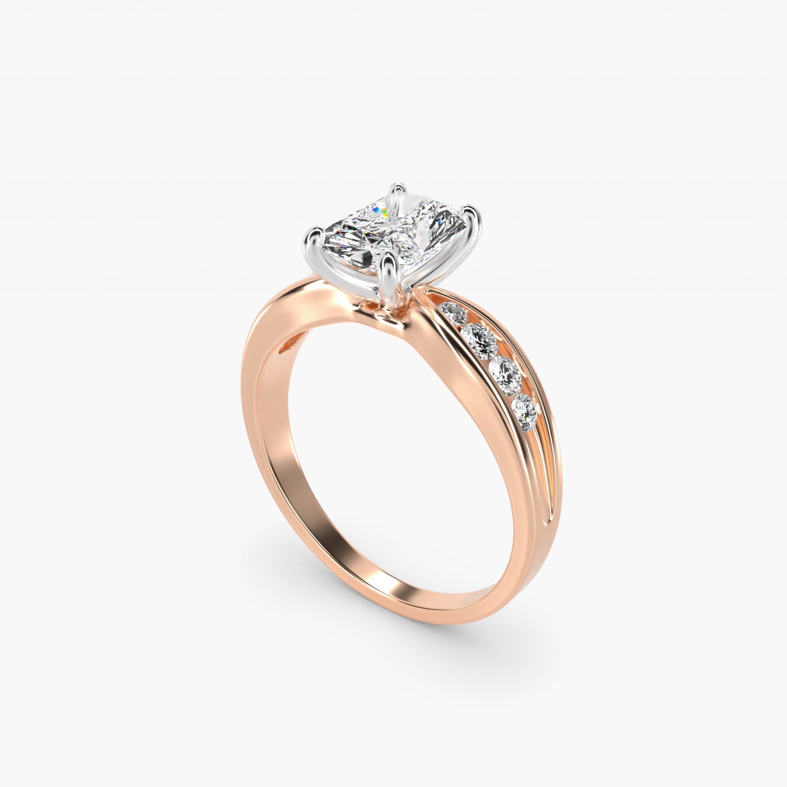 Bow-Tie Engagement Ring With Channel Set Round Diamonds In 14K Rose Gold By James Allen - Radiant Center