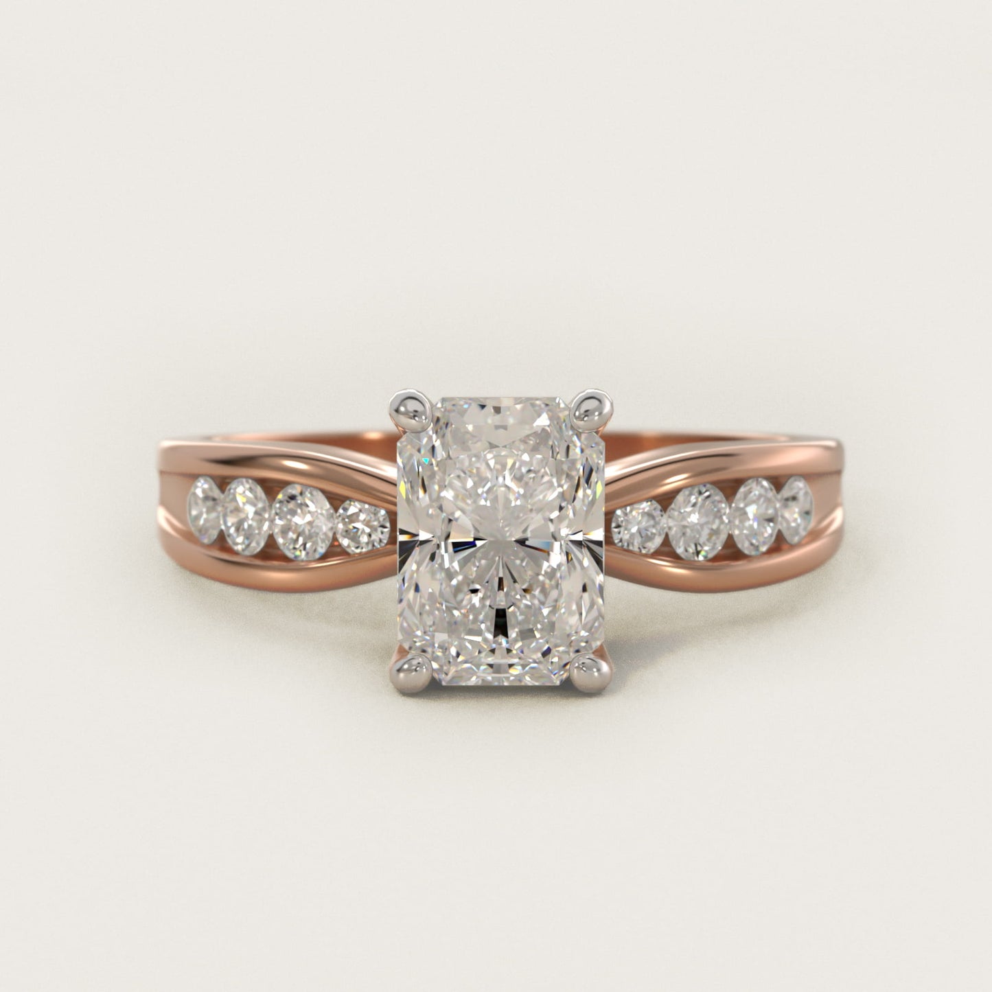 Bow-Tie Engagement Ring With Channel Set Round Diamonds In 14K Rose Gold By James Allen - Radiant Center