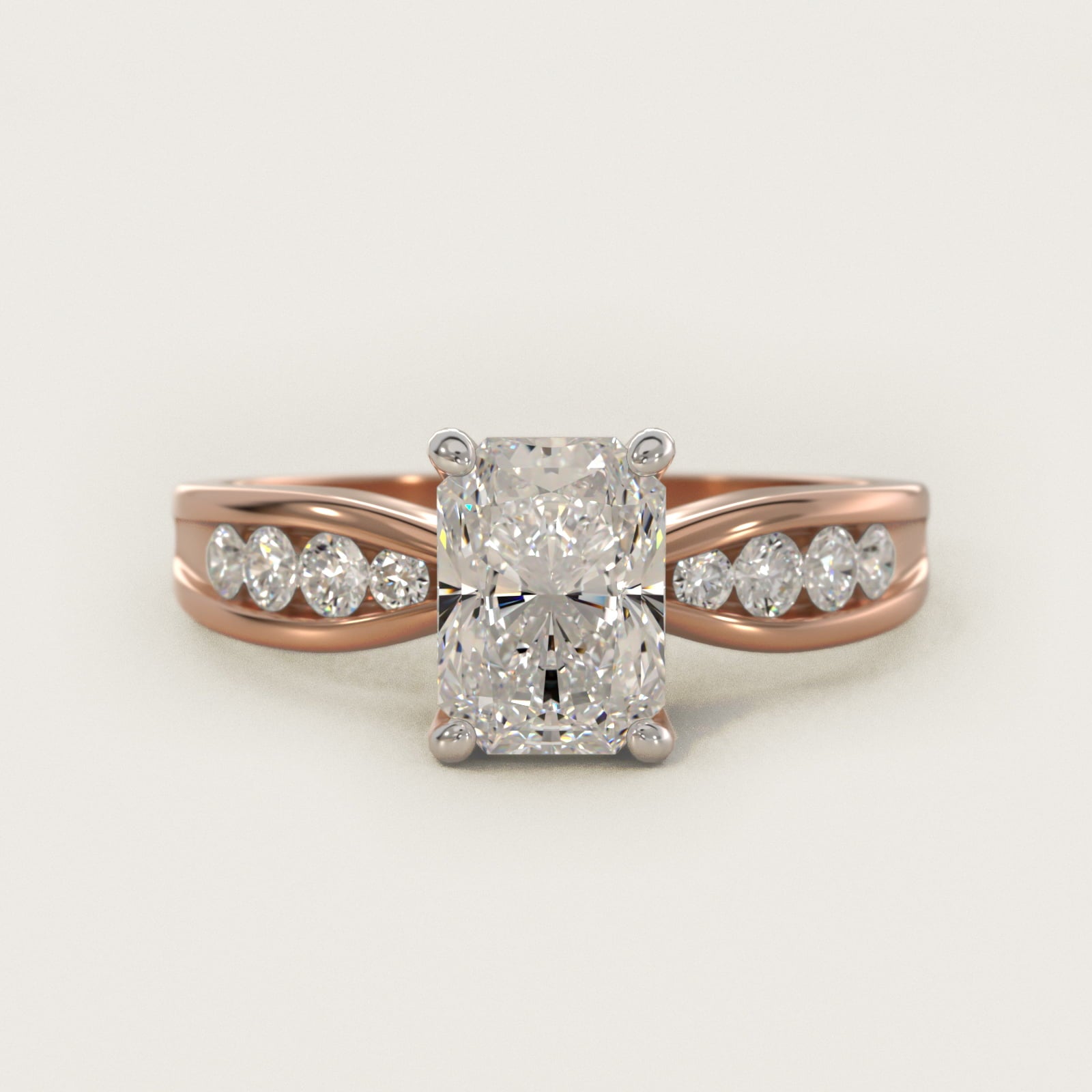 Bow-Tie Engagement Ring With Channel Set Round Diamonds In 18k Rose Gold By James Allen - Radiant Center