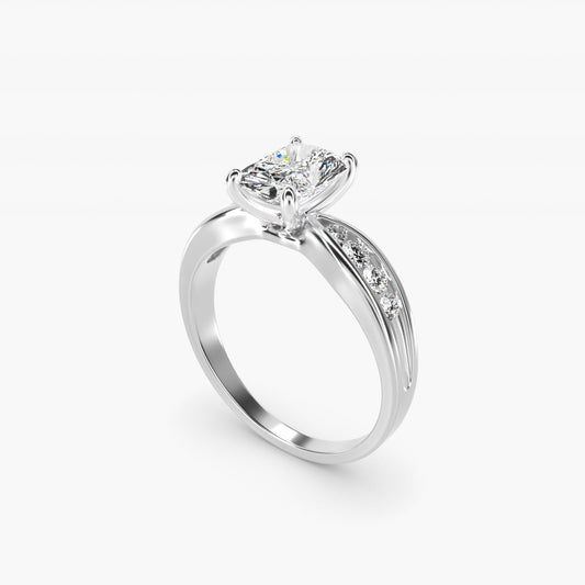 Bow-Tie Engagement Ring With Channel Set Round Diamonds In 18k White Gold By James Allen - Radiant Center