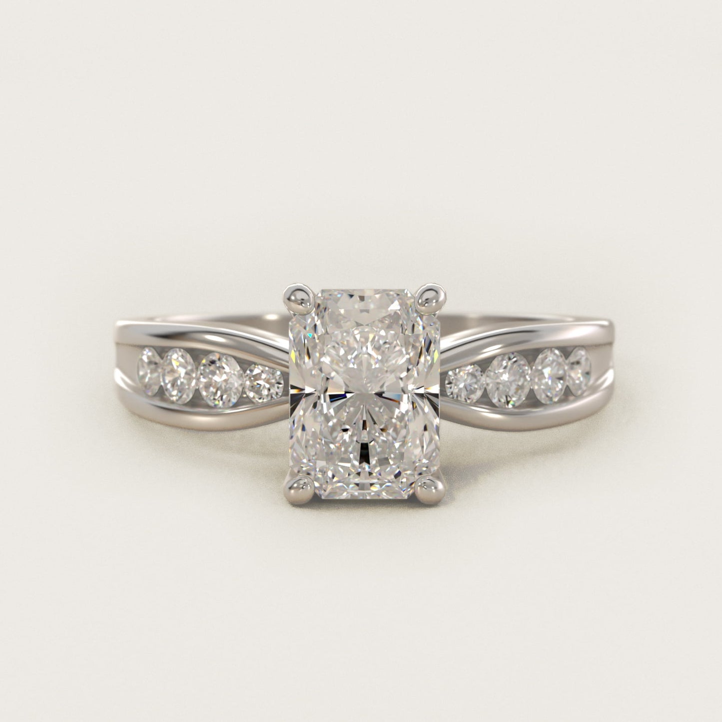 Bow-Tie Engagement Ring With Channel Set Round Diamonds In 18k White Gold By James Allen - Radiant Center