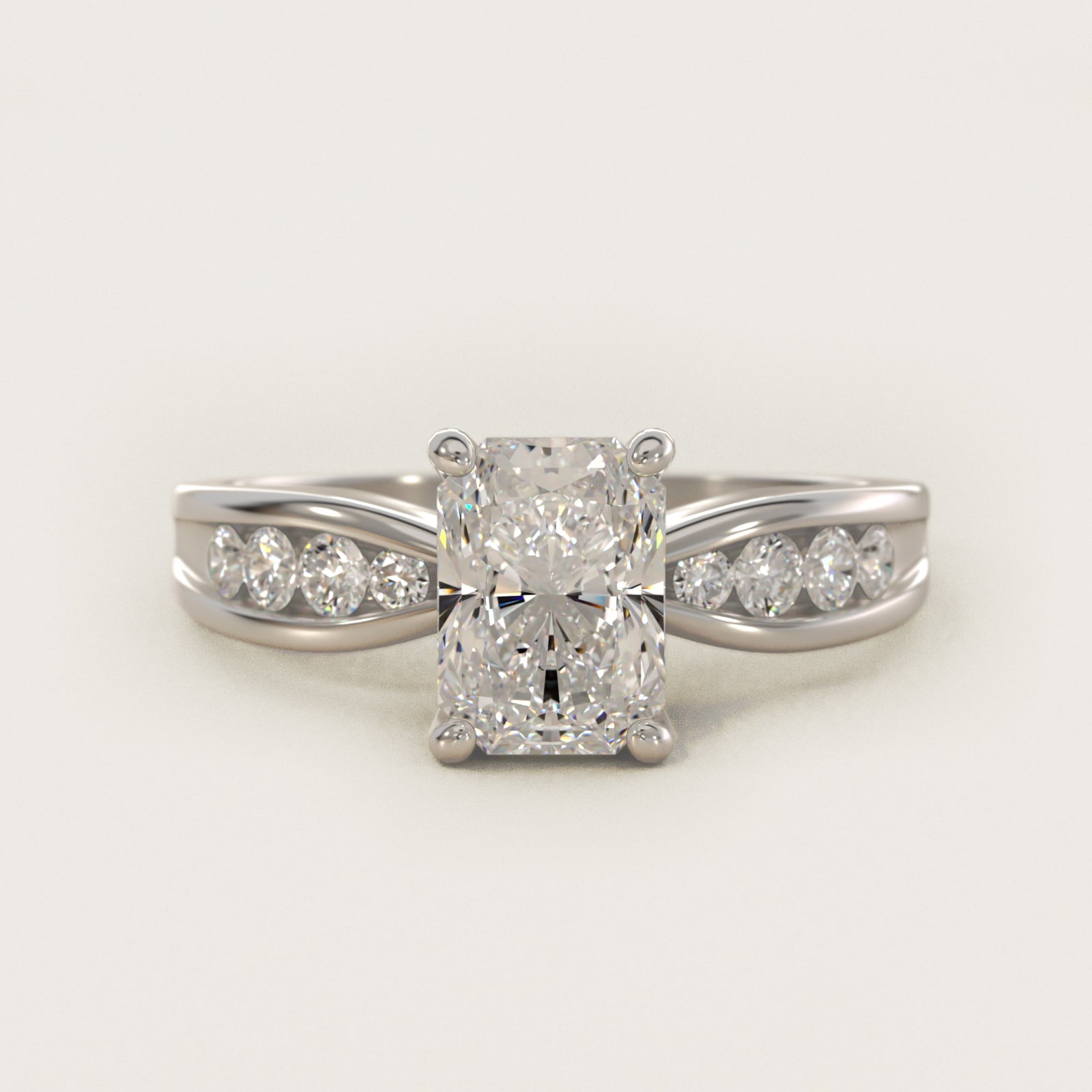 Bow-Tie Engagement Ring With Channel Set Round Diamonds In 18k White Gold By James Allen - Radiant Center