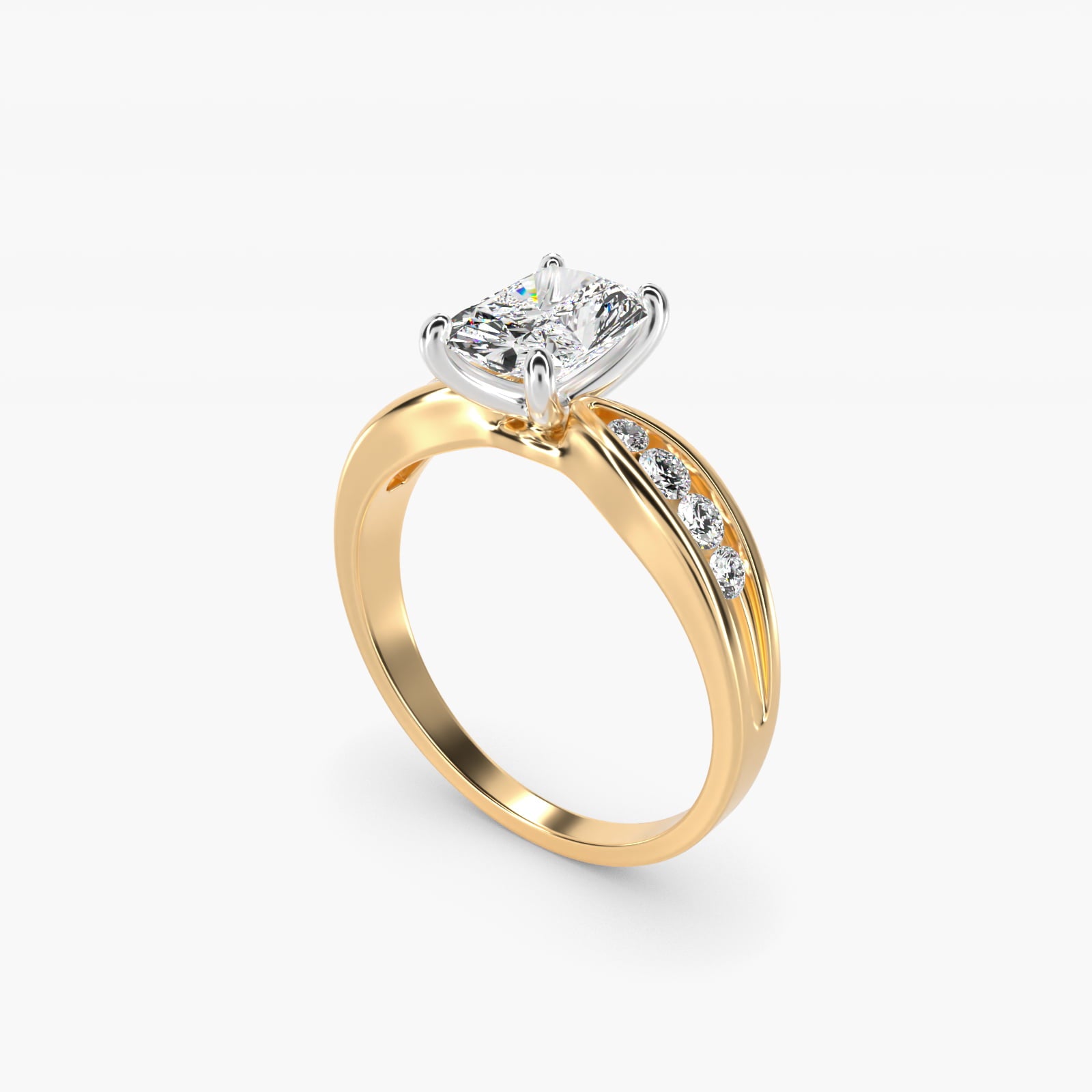 Bow-Tie Engagement Ring With Channel Set Round Diamonds In 18k Yellow Gold By James Allen - Radiant Center