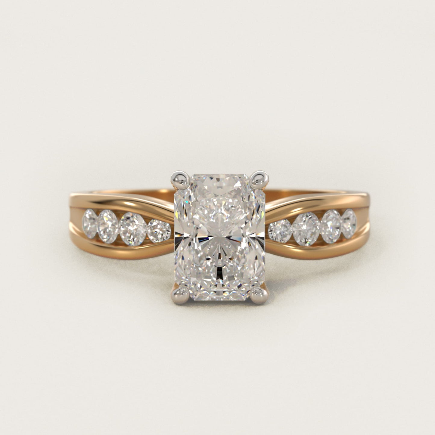 Bow-Tie Engagement Ring With Channel Set Round Diamonds In 14K Yellow Gold By James Allen - Radiant Center
